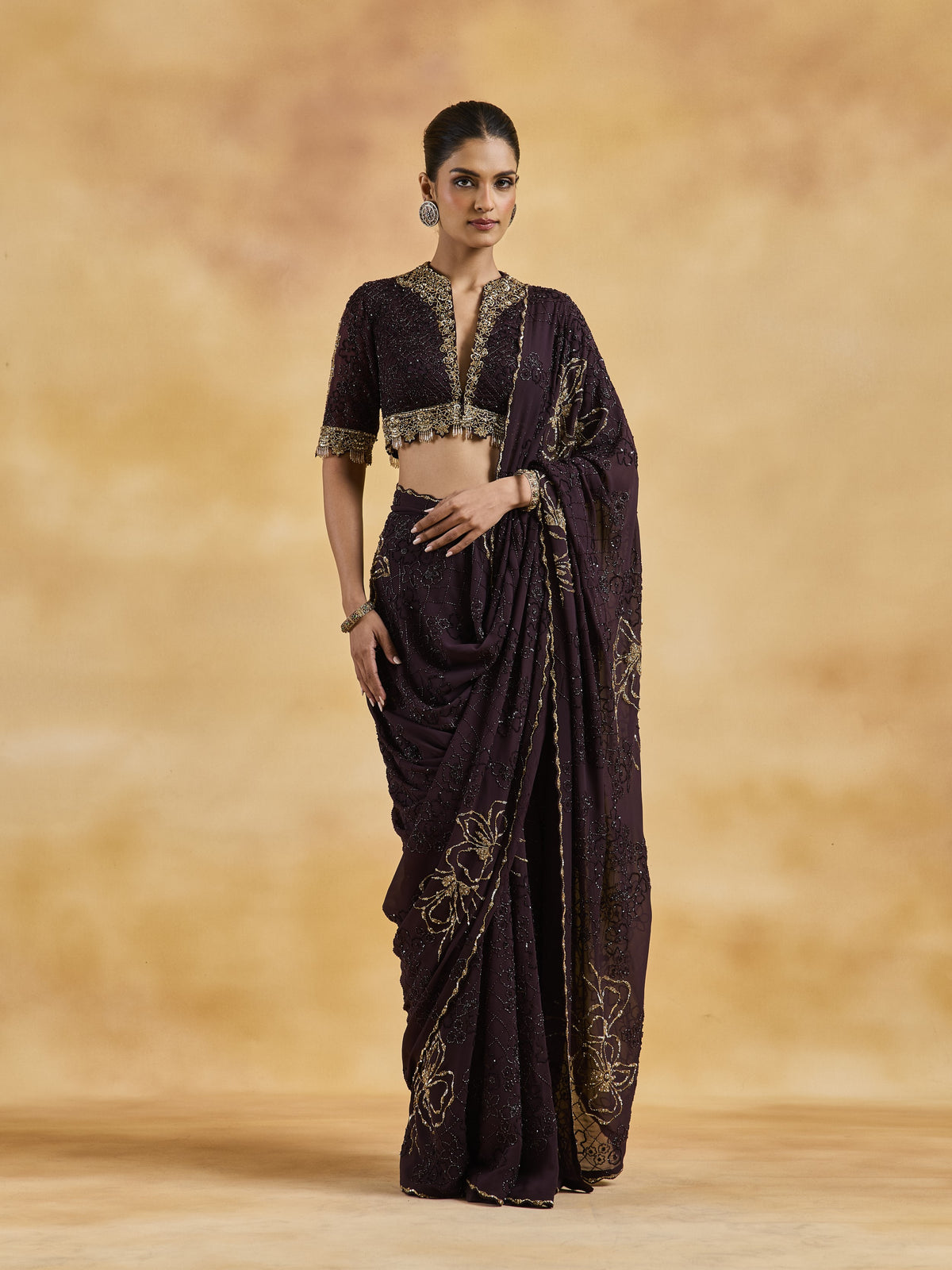 Chocolate Brown Saree Set