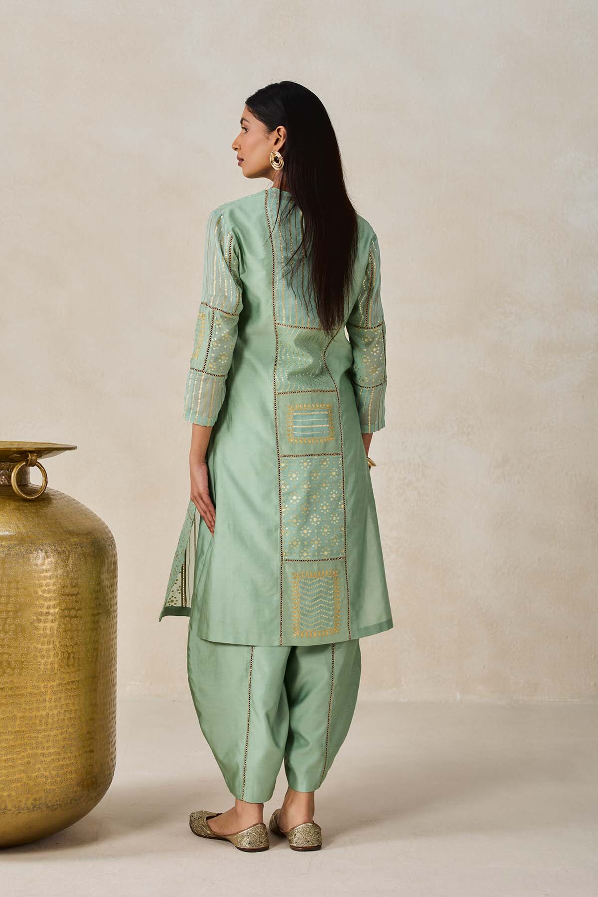 Gold Chanderi Patch Work Kurta & Salwar