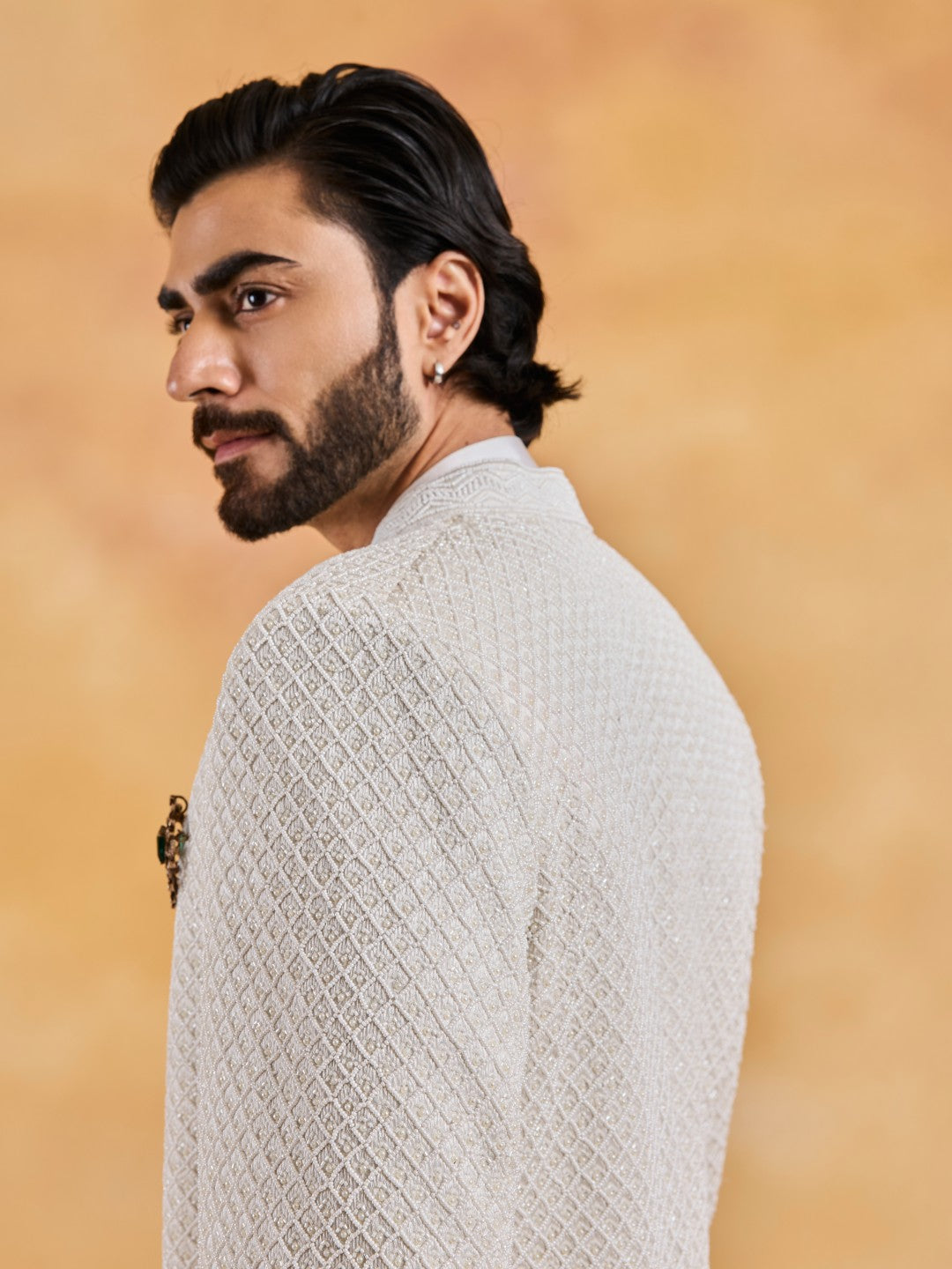 IVORY RAW SILK OPEN JACKET WITH KURTA AND DHOTI