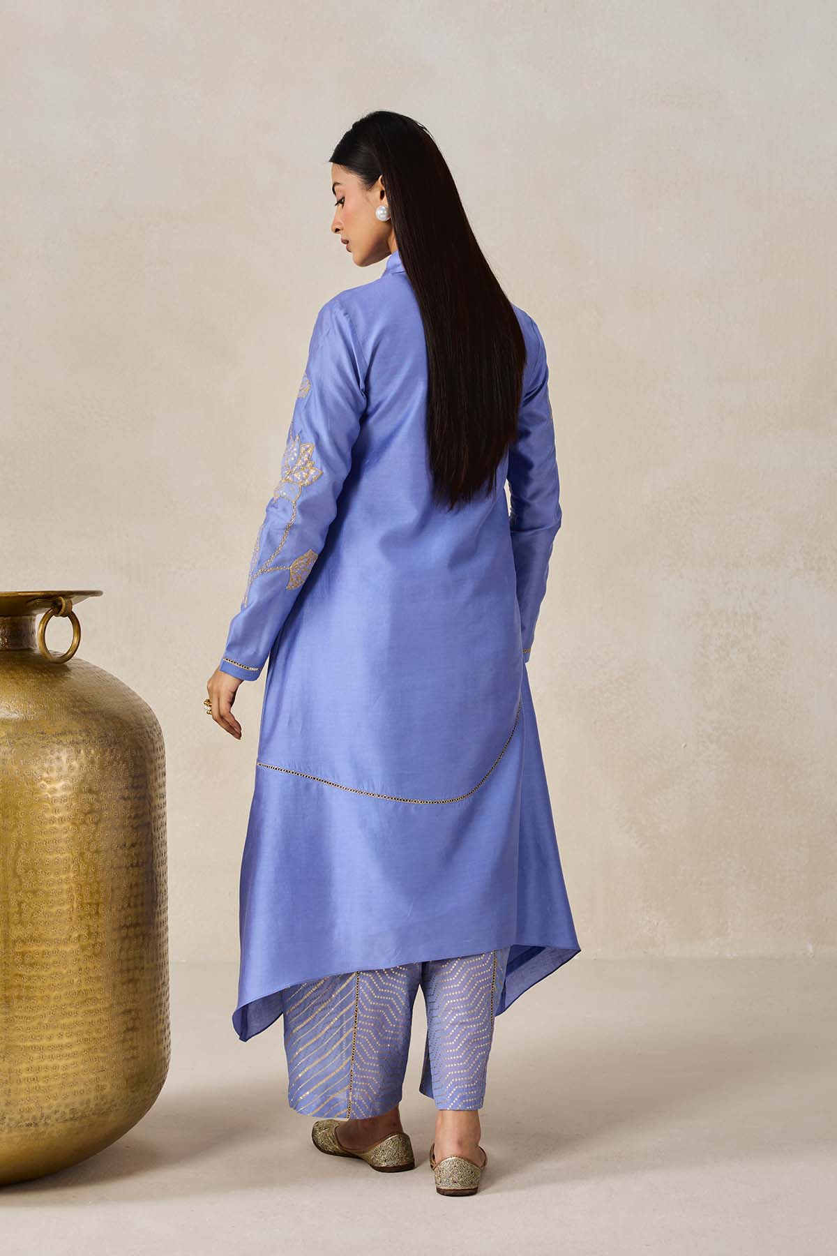 Chanderi Assmmetrical Kurta With Pant Set