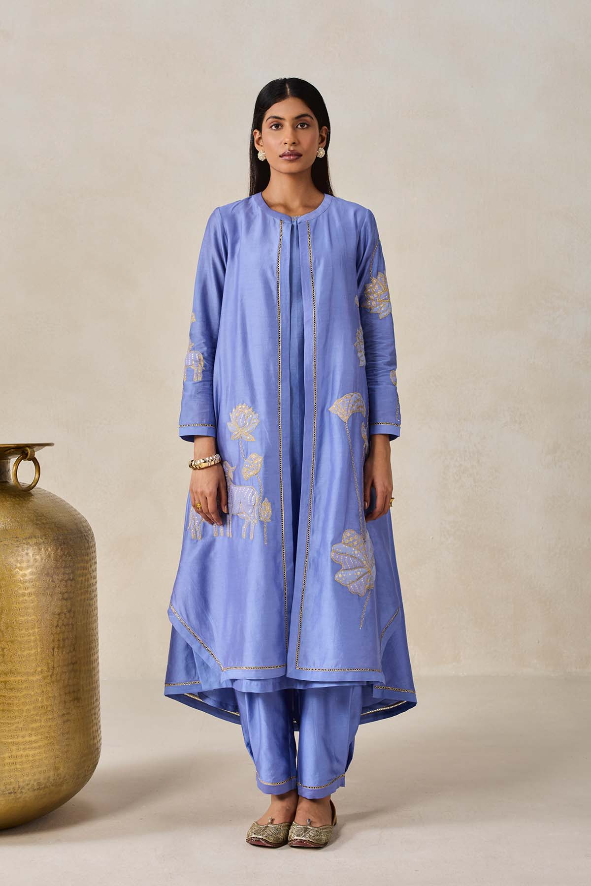 Chanderi Jacket Style Kurta With Pant Set