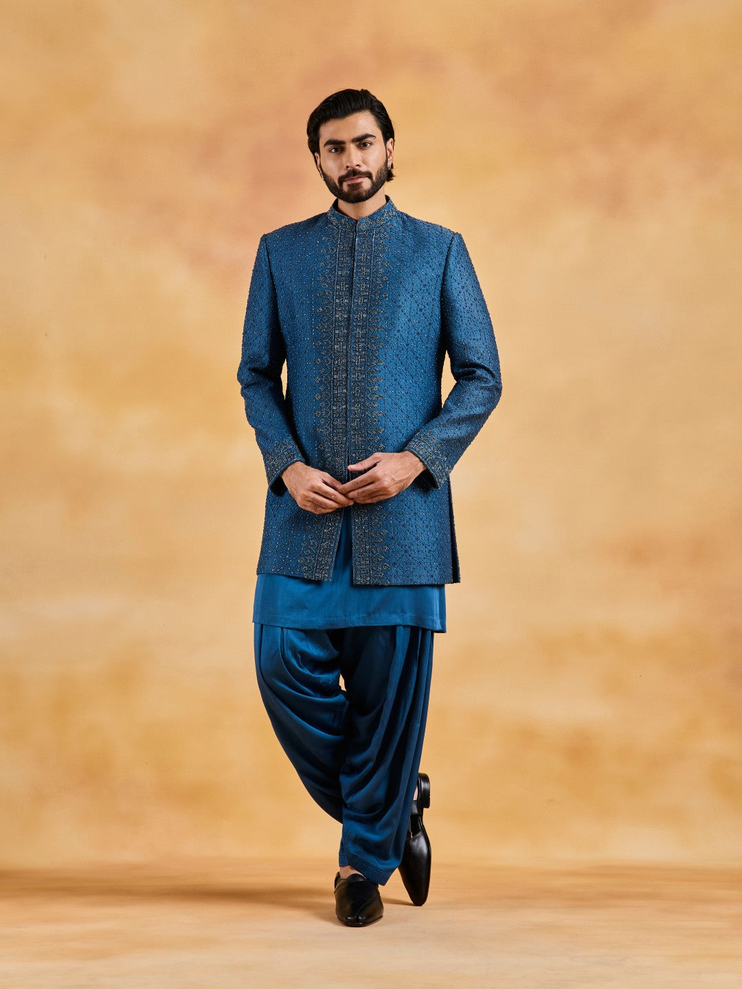 COBALT BLUE SHERWANI KURTA SALWAR SET