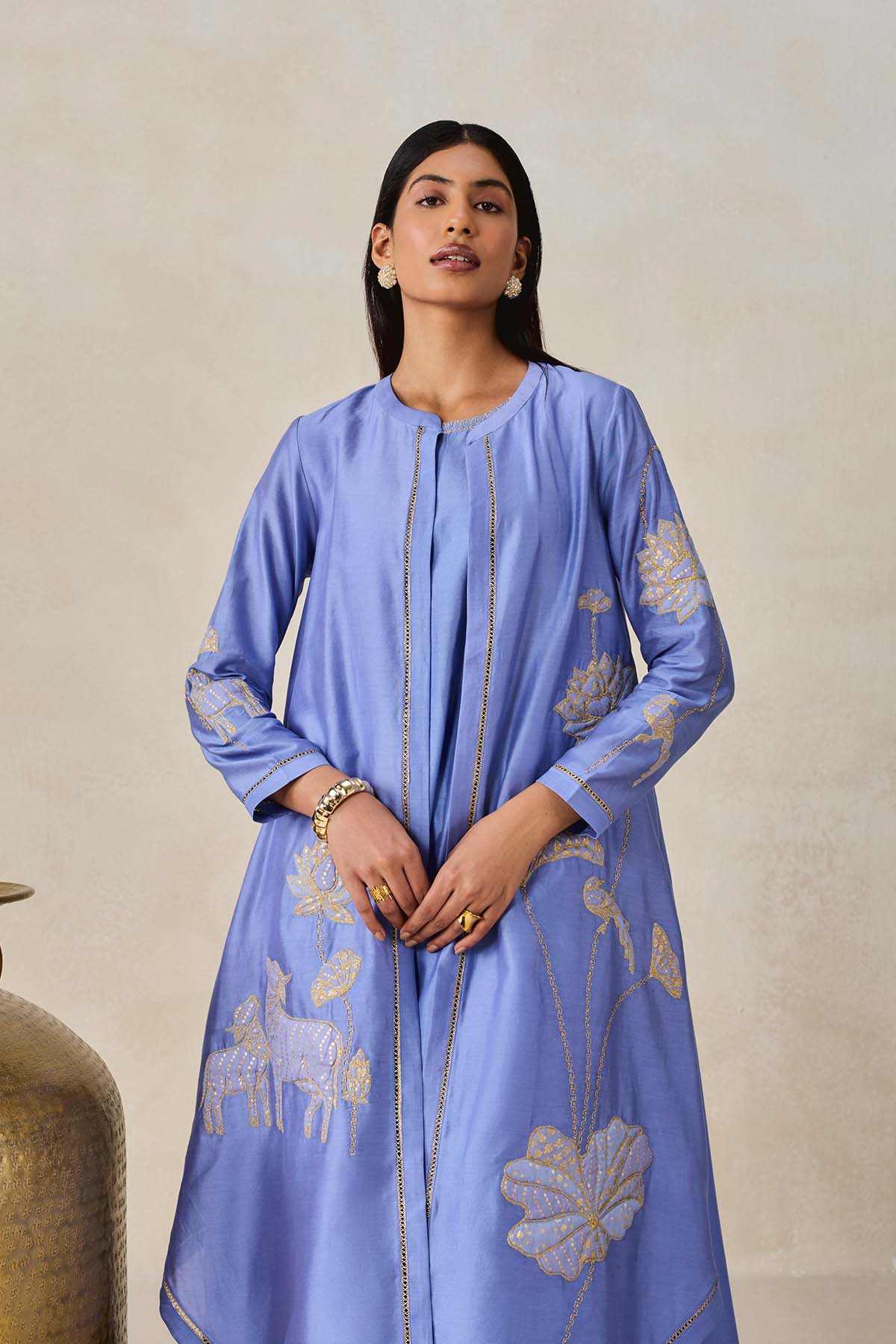 Chanderi Jacket Style Kurta With Pant Set