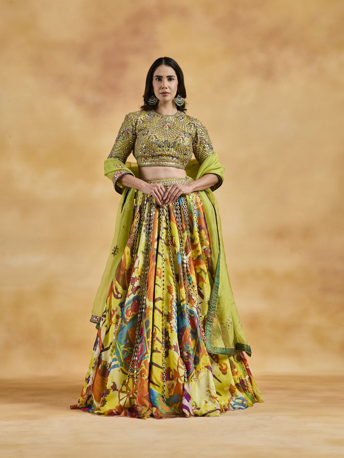 Multicoloured Printed Lehenga Set