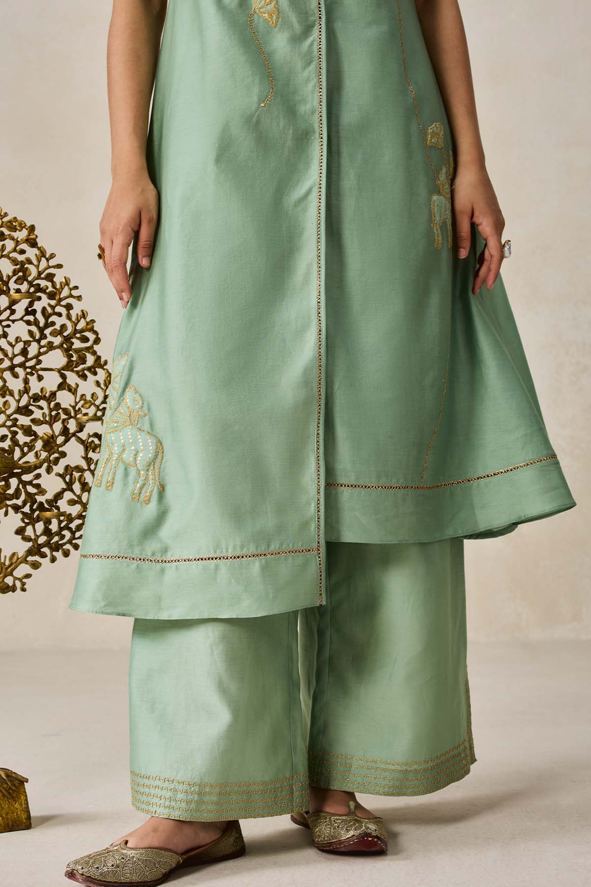 Chanderi Applique work Kurta With Pant Set