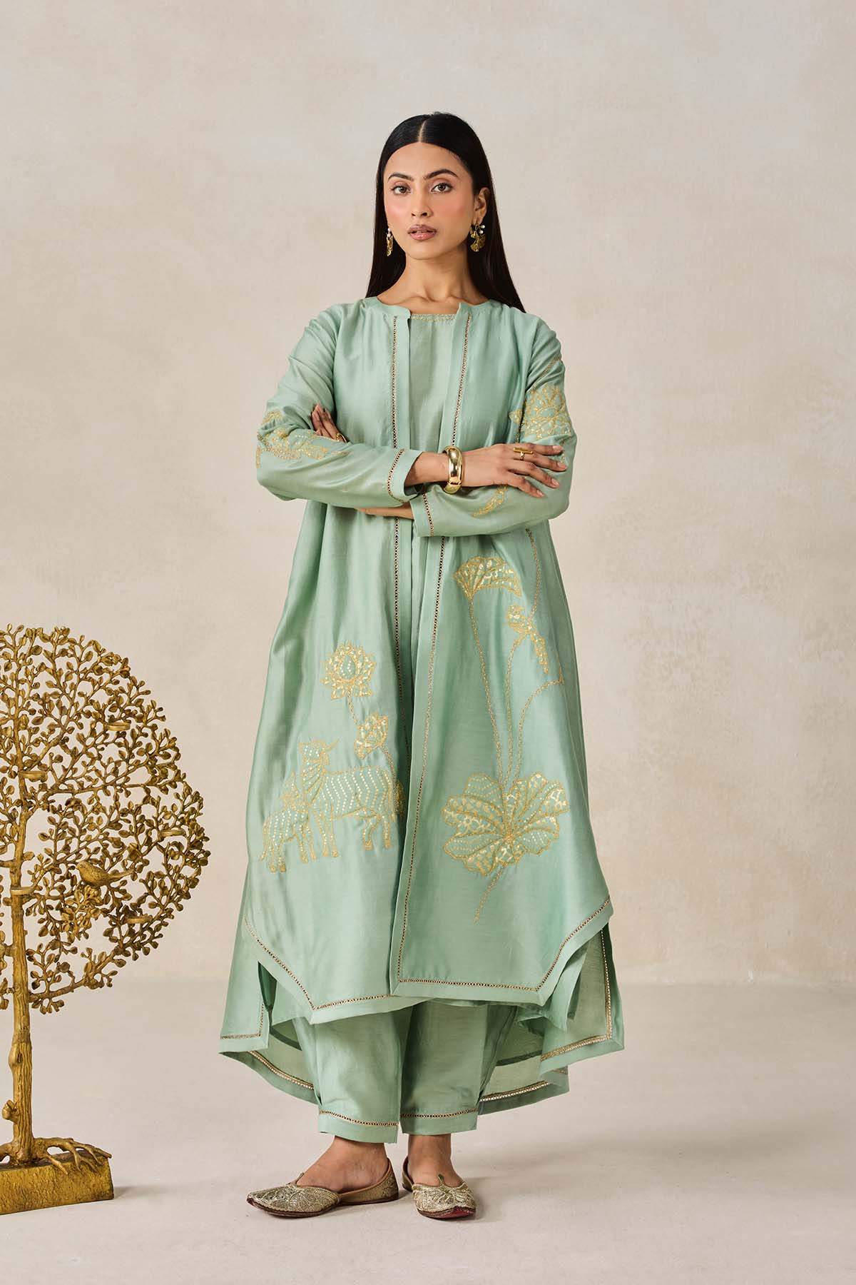 Chanderi Jacket Style Kurta With Pant Set