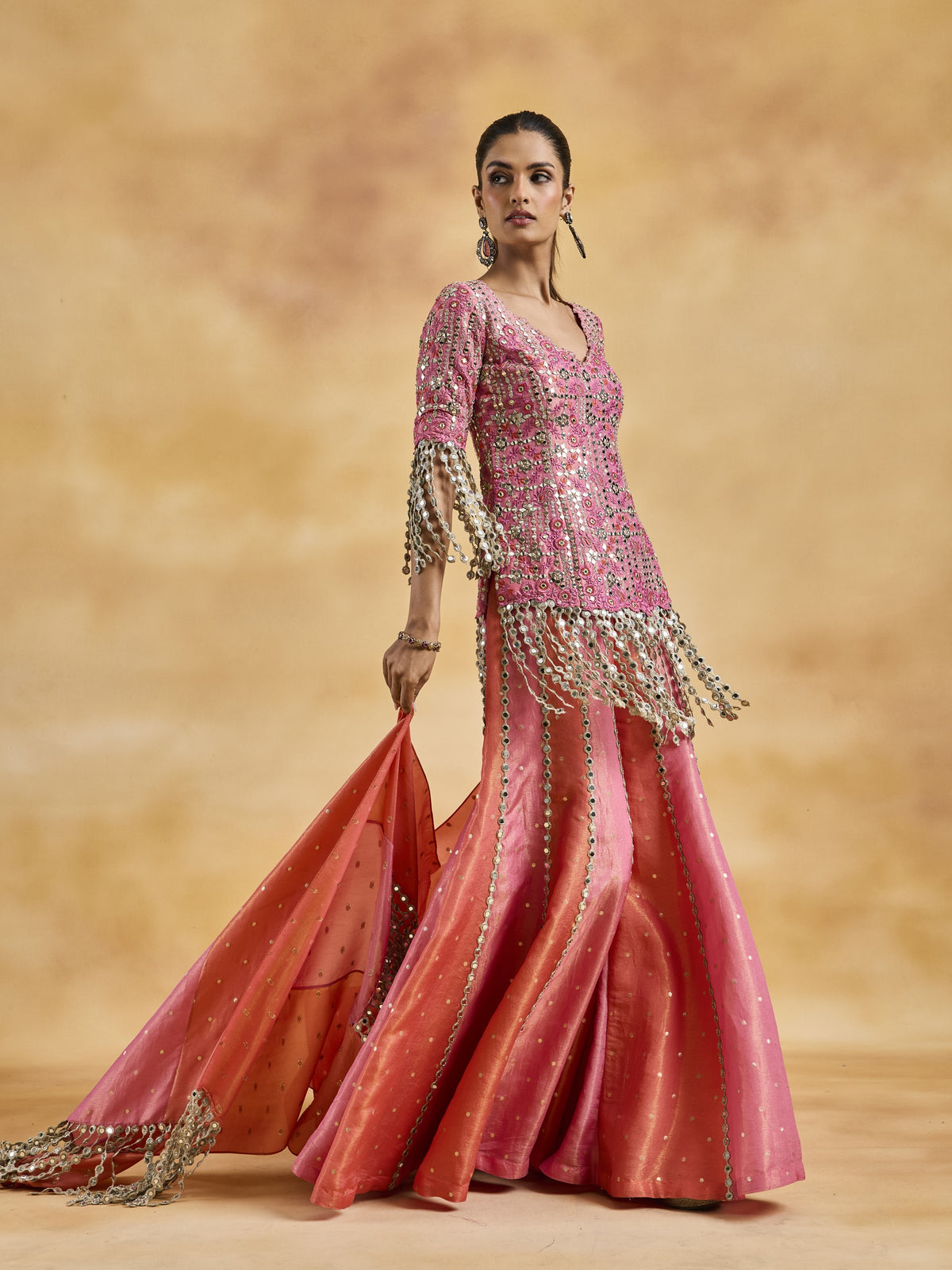 Coral and Pink Sherara Set