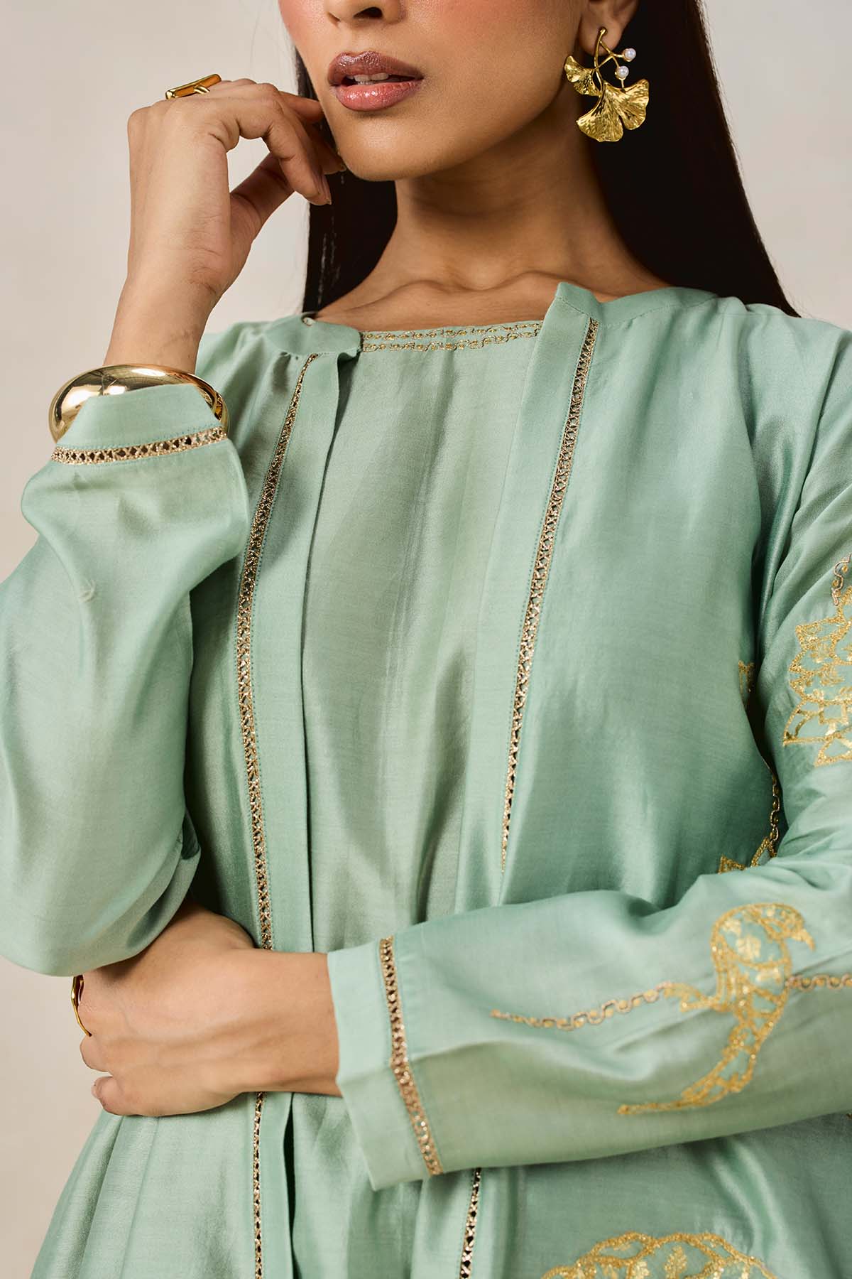 Chanderi Jacket Style Kurta With Pant Set