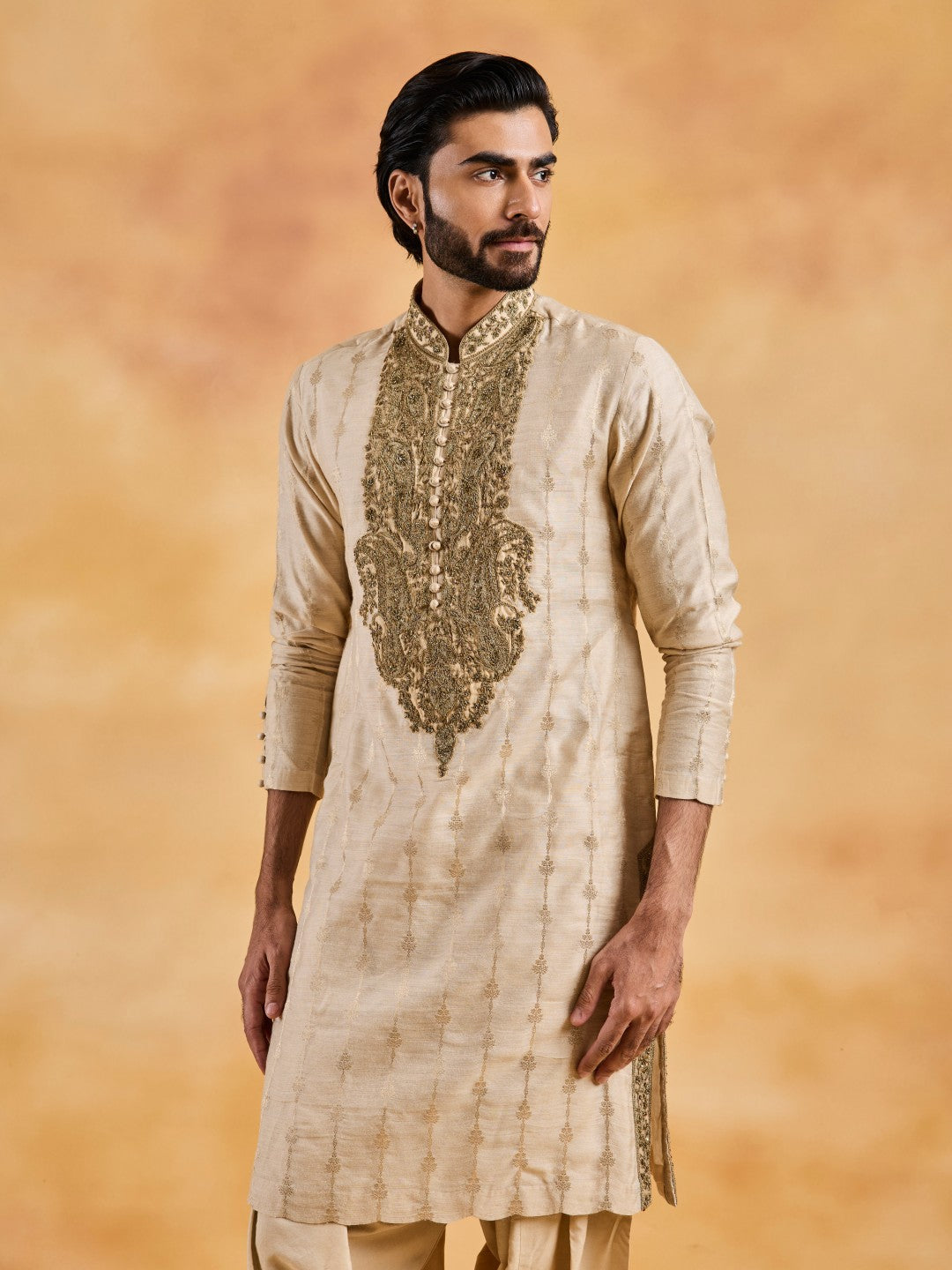 BEIGE BENARSI BOOTI KURTA SALWAR SET