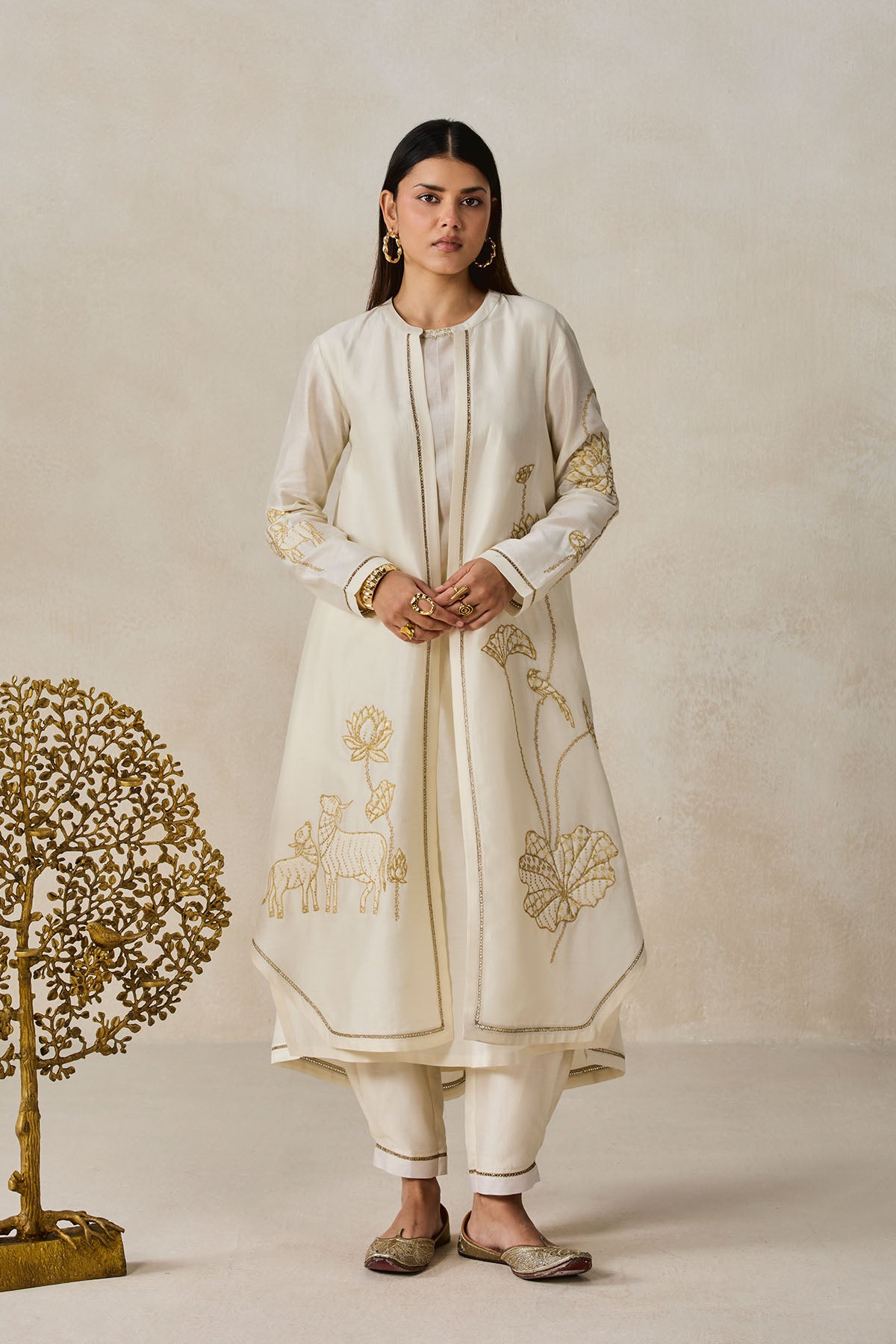 Chanderi Jacket Style Kurta With Pant Set