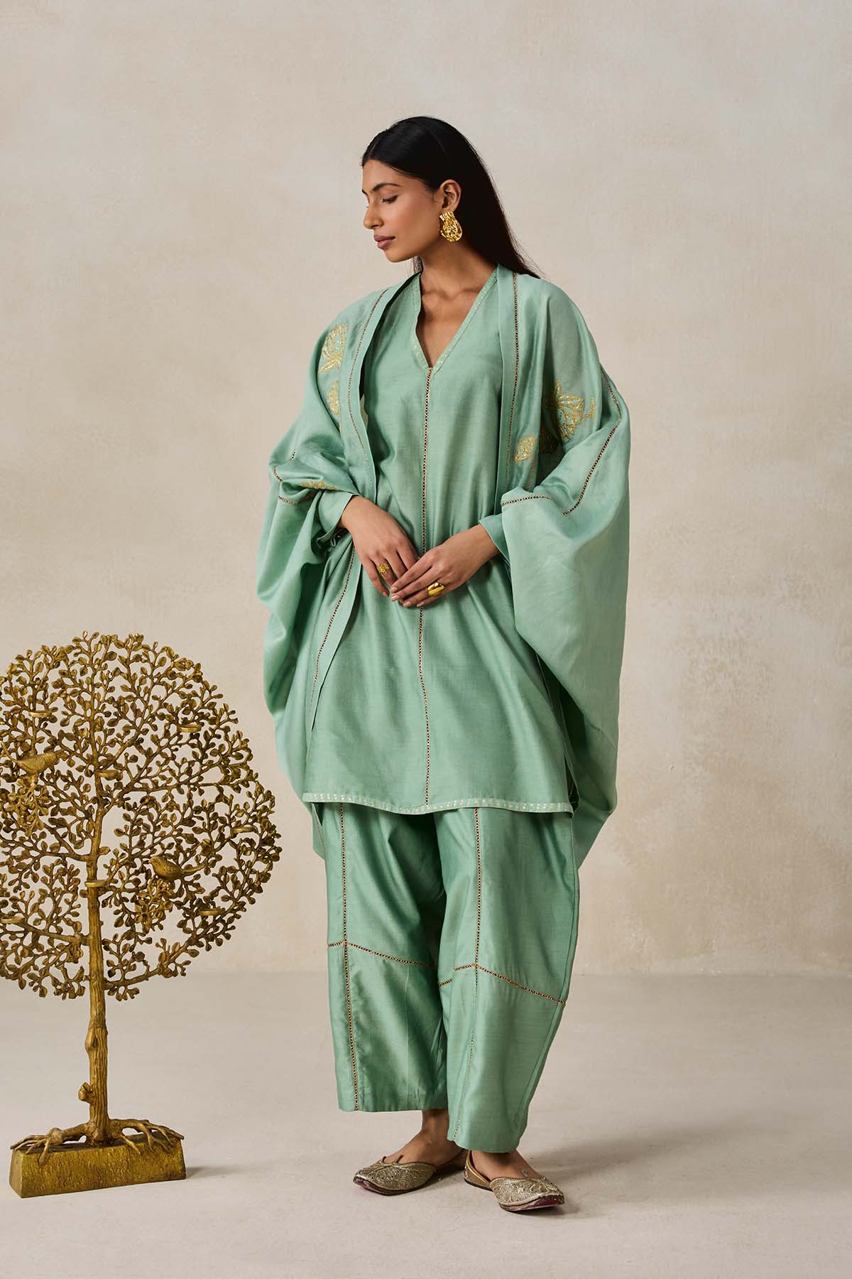 Chanderi Jacket Style Kurta With Salwar Set