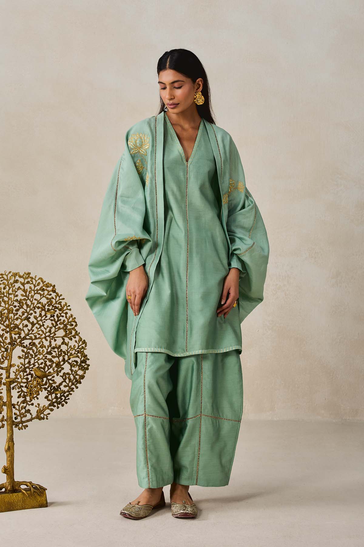 Chanderi Jacket Style Kurta With Salwar Set