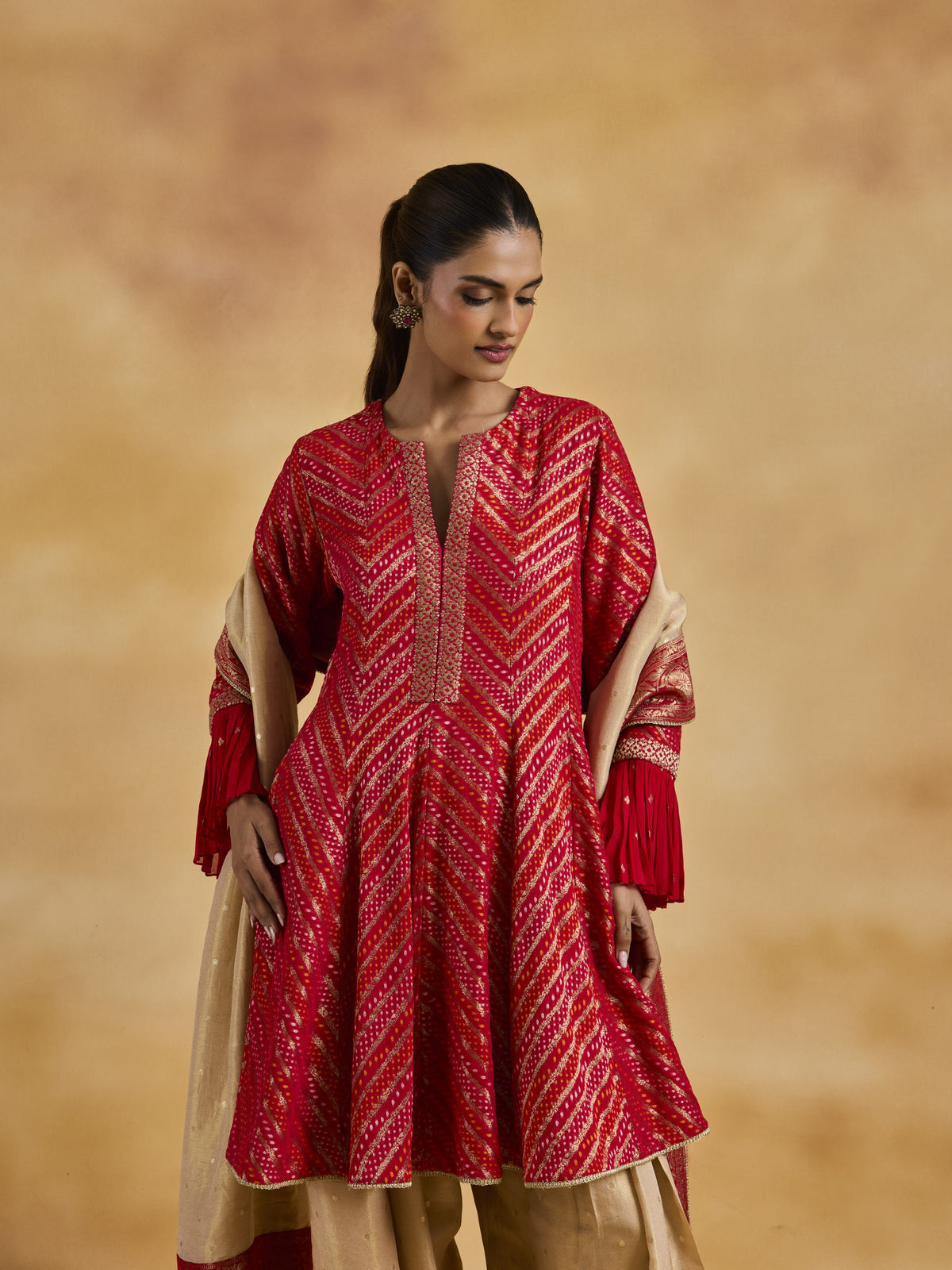 Red Benarasi Anarkali Set