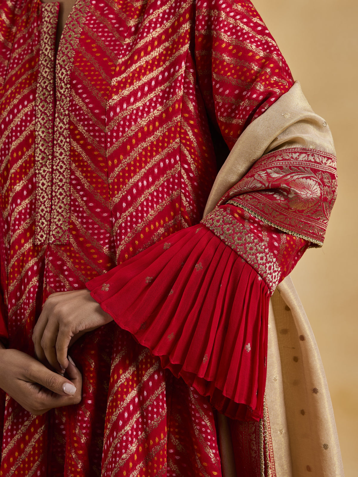 Red Benarasi Anarkali Set