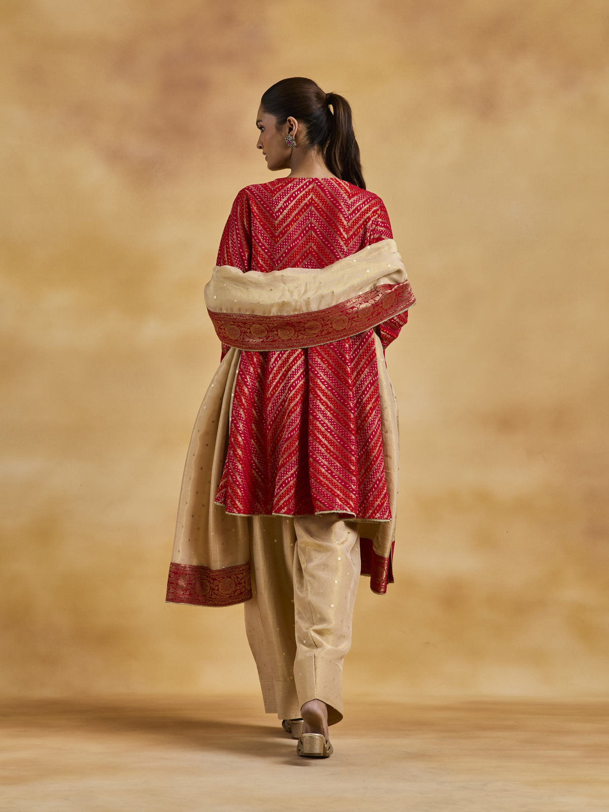 Red Benarasi Anarkali Set