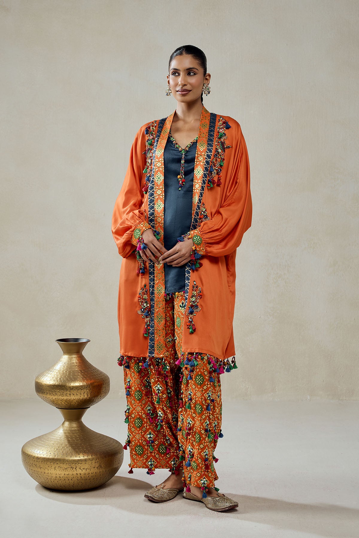 Orange Modal Silk Cape With Patola Silk Salwar set