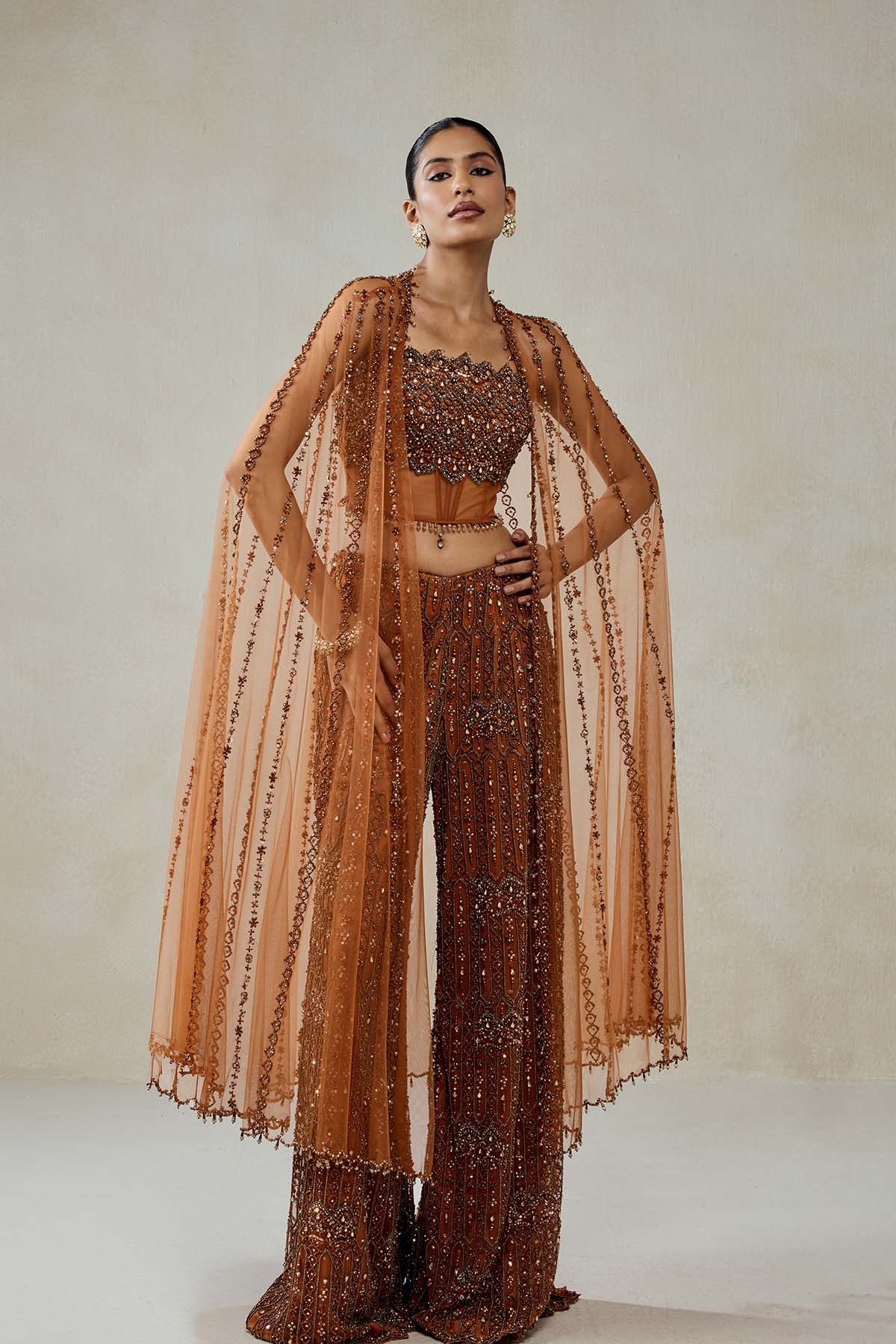 Copper Copper With Cape Sharara Set