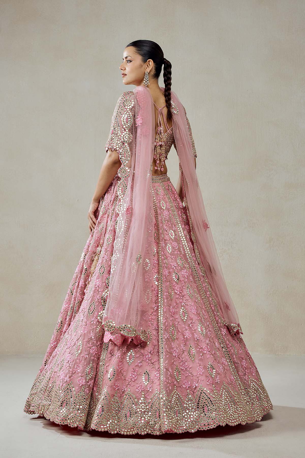 Pink Organza Mirror Work With Multiresham Lehenga Set