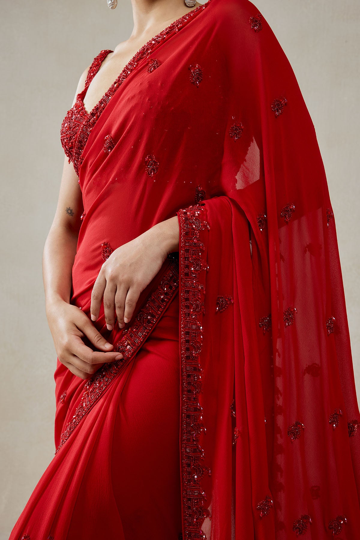 Red Georgette Saree Set