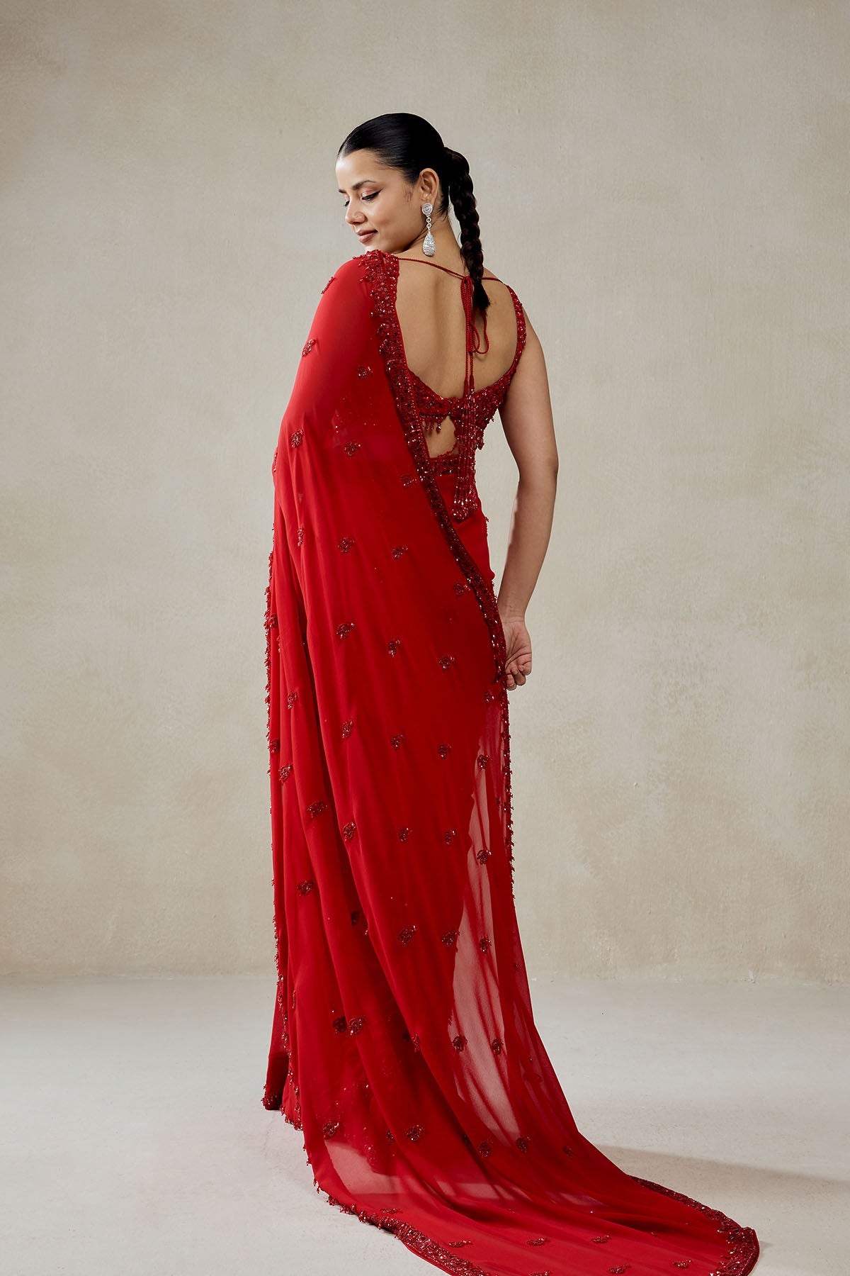 Red Georgette Saree Set