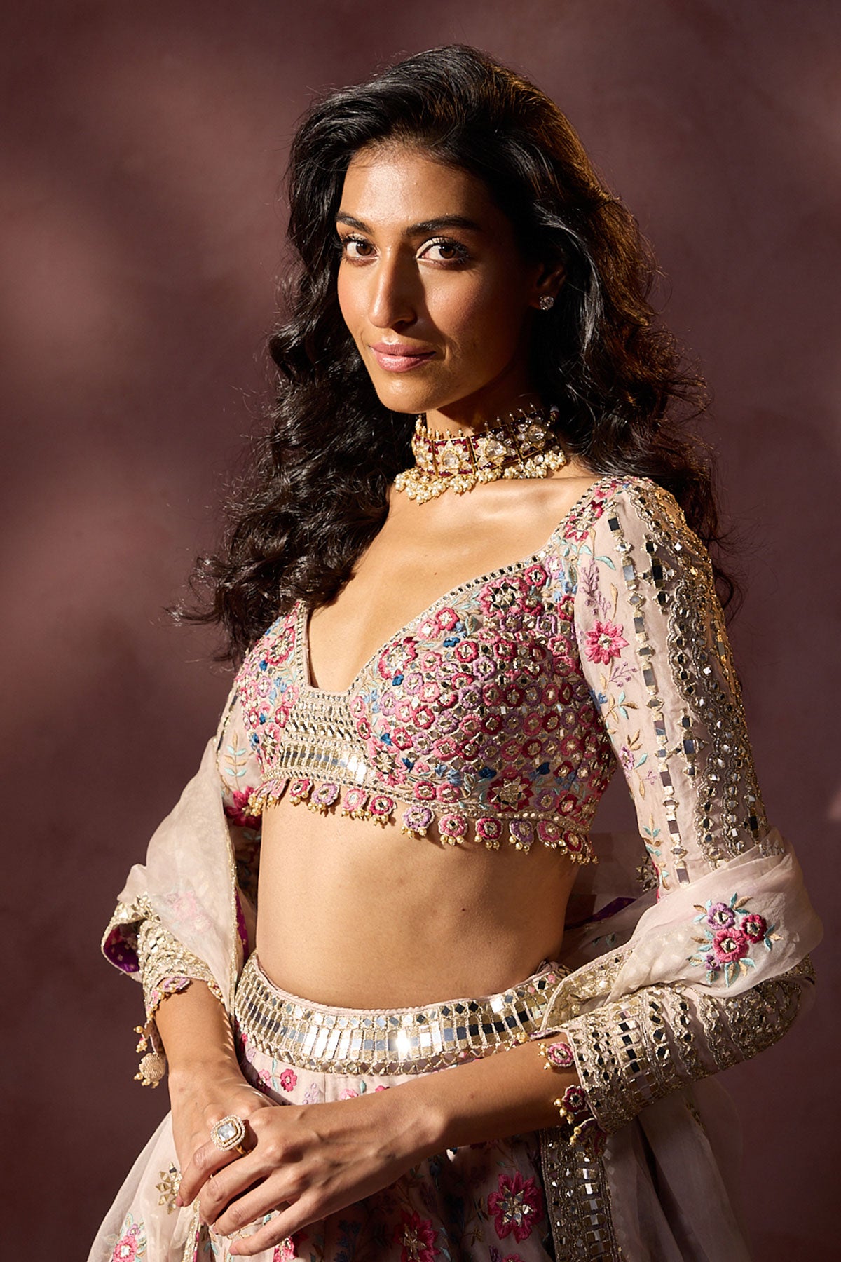 Dusty Pink Organza Lehenga Set