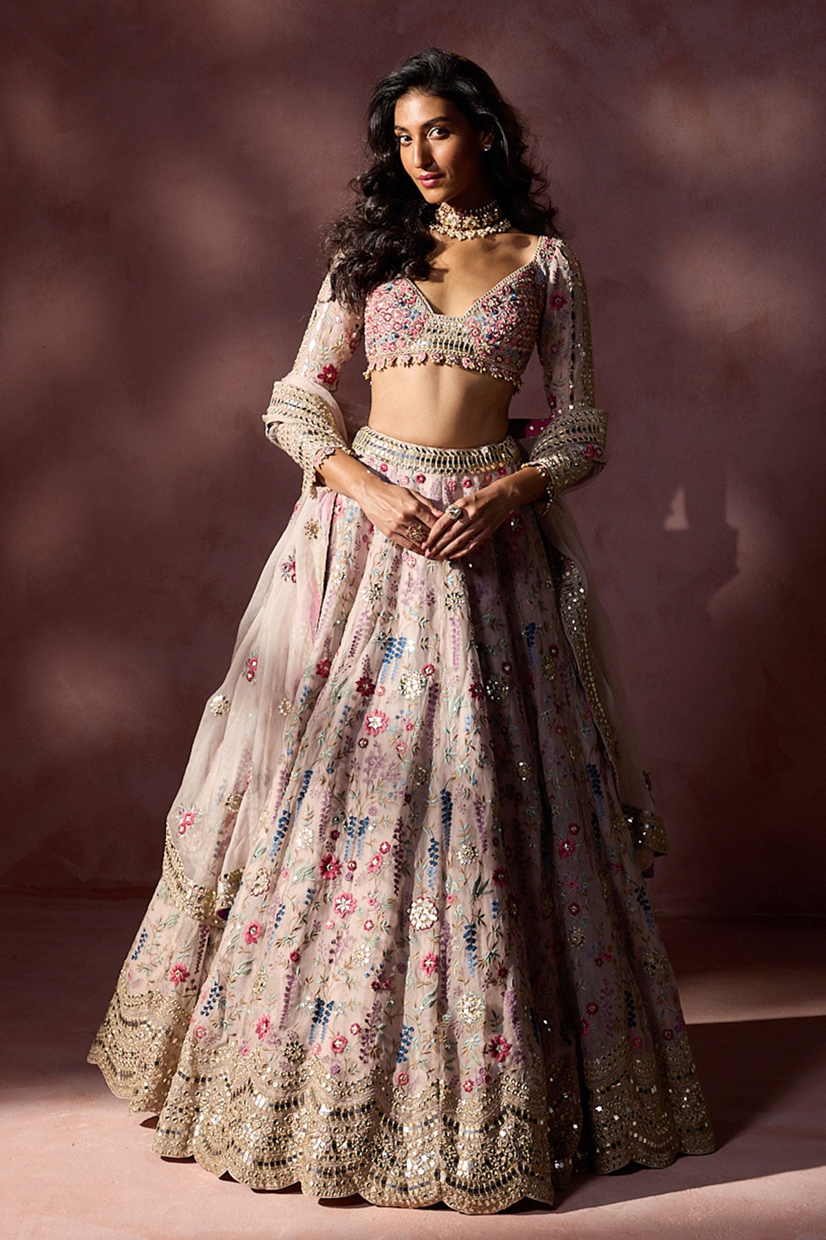 Dusty Pink Organza Lehenga Set