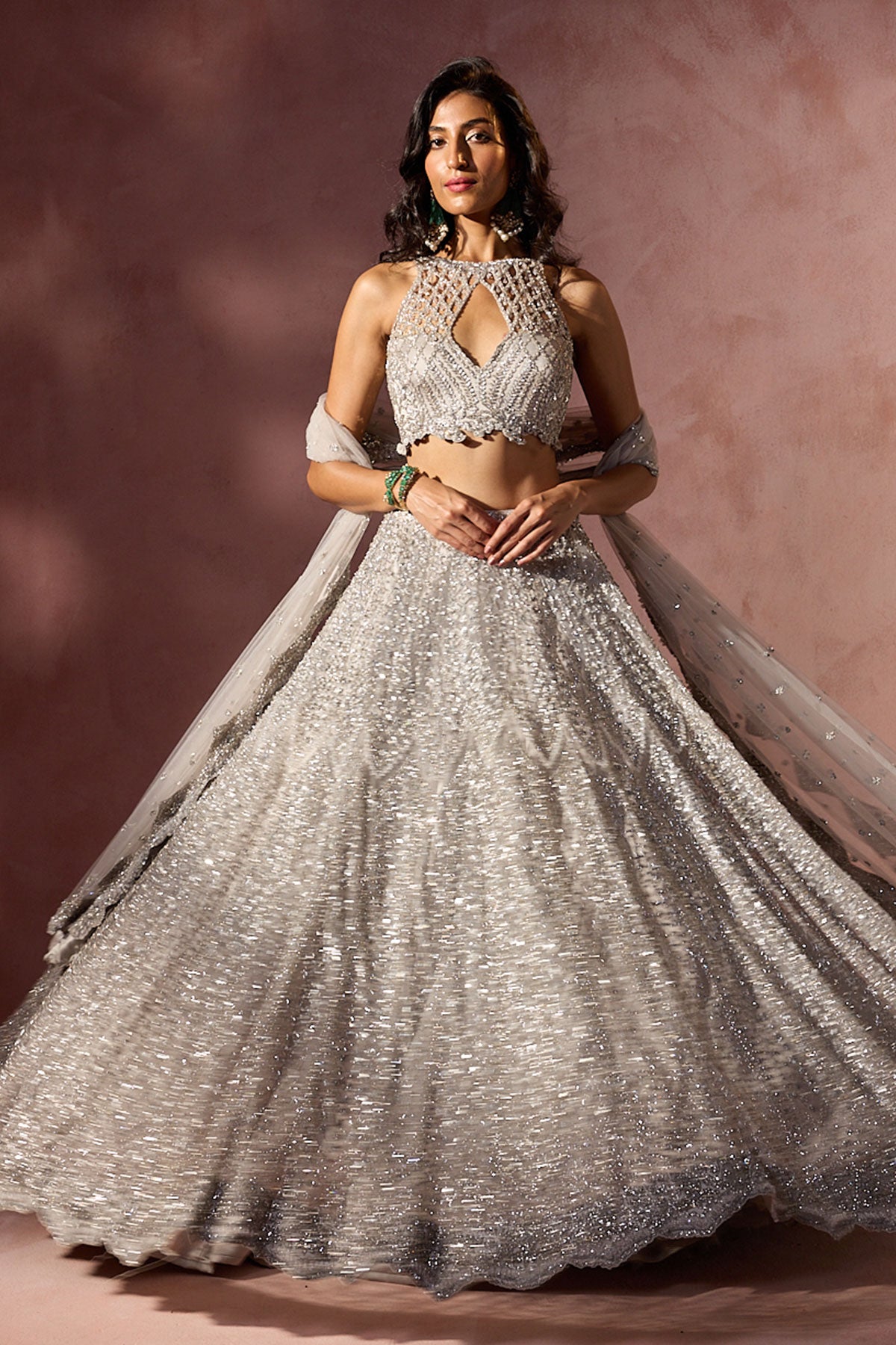 Silver Grey Net Lehenga Set