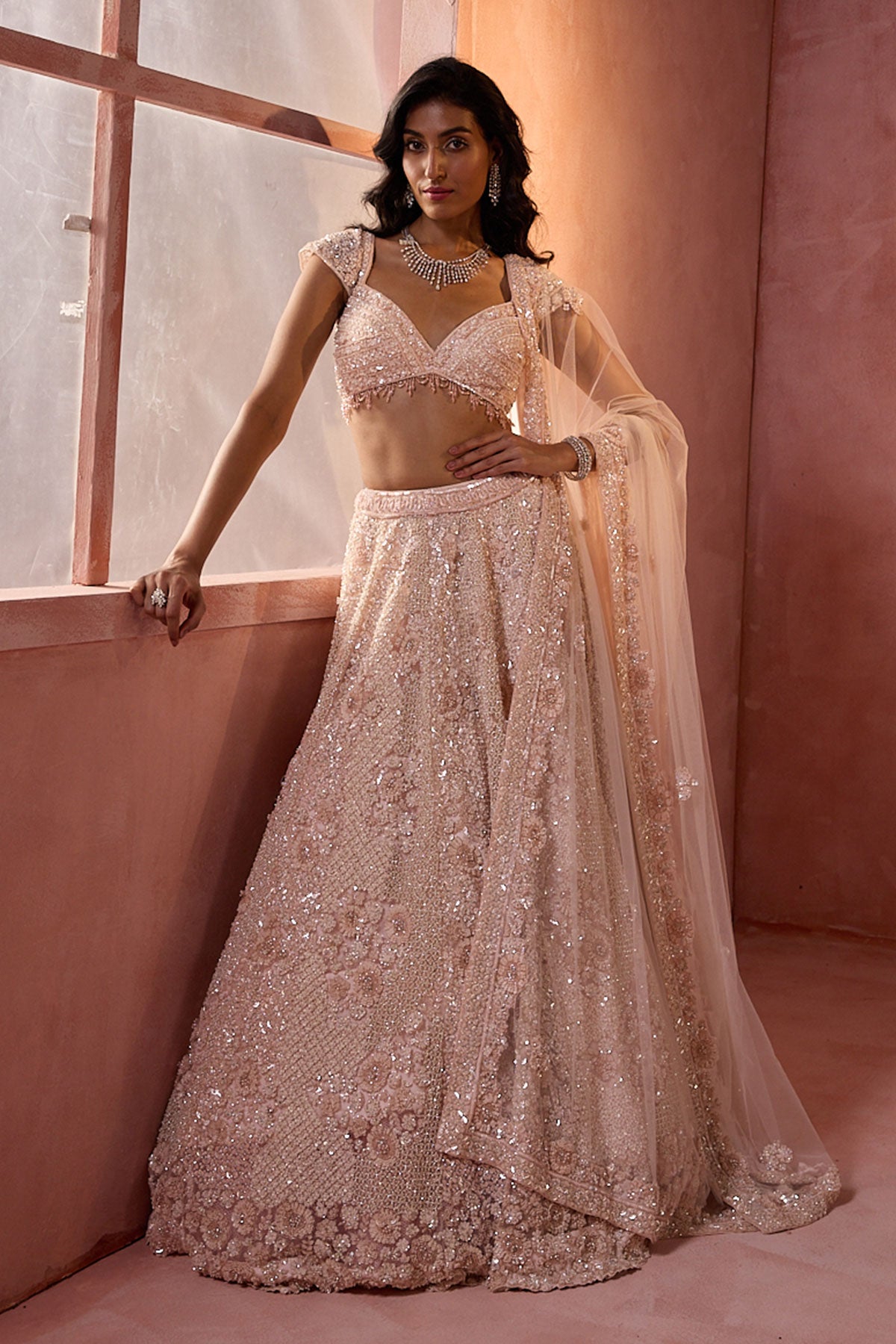 Blush Pink Net Lehenga Set