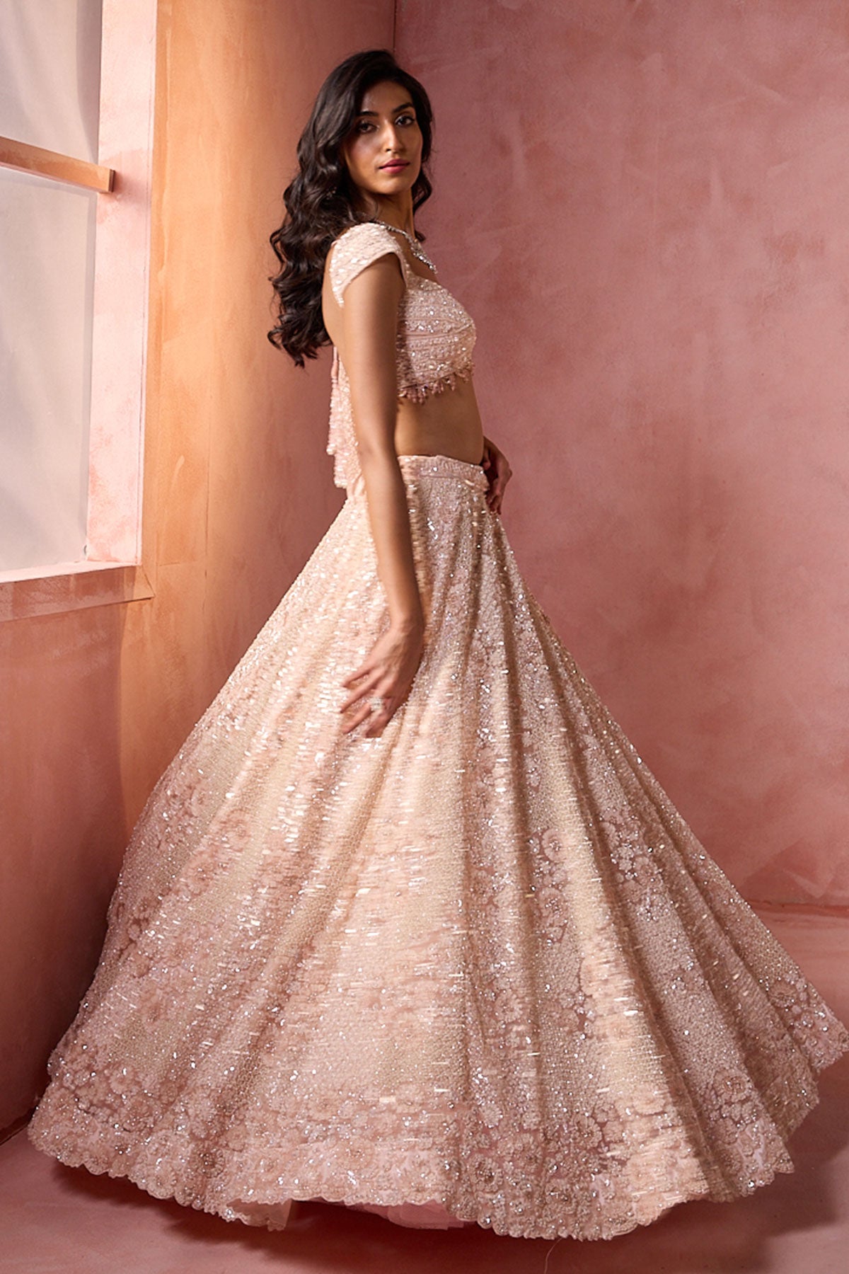 Blush Pink Net Lehenga Set