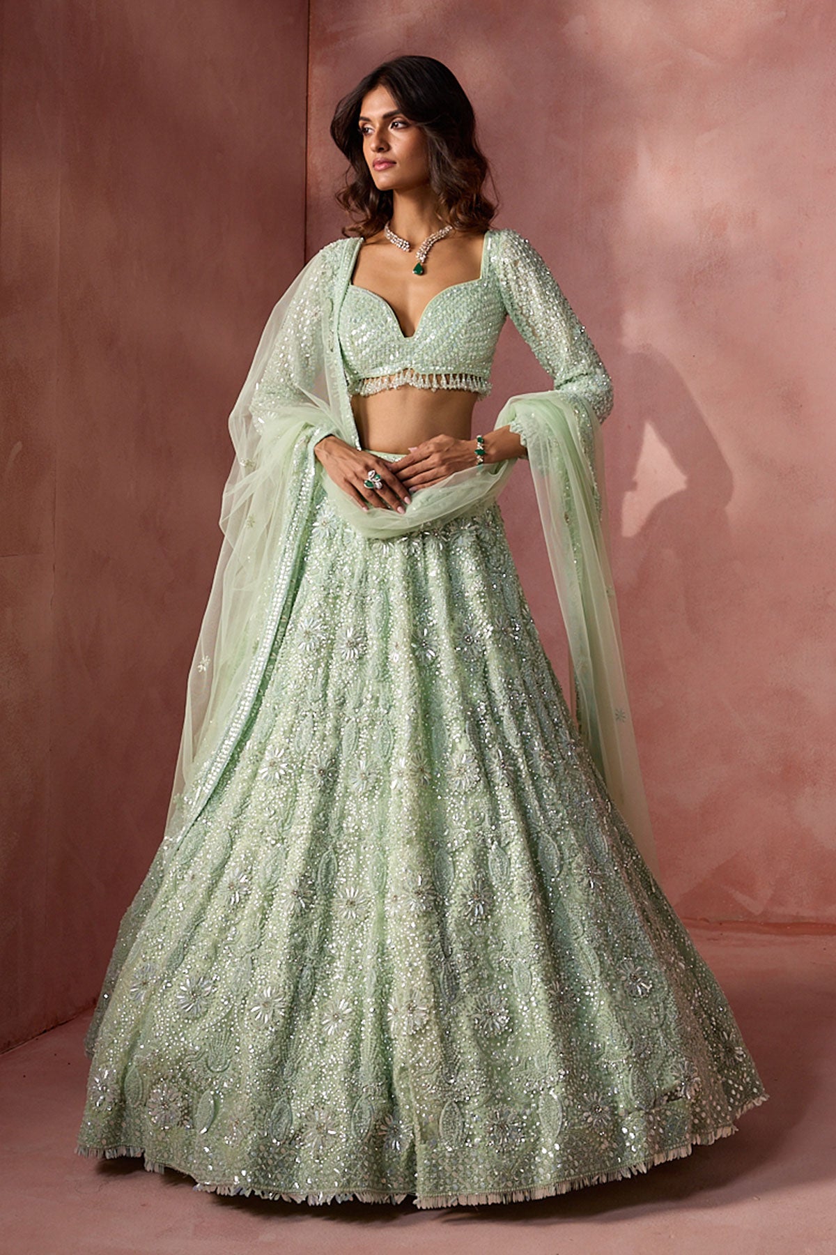 Sea Green Net Lehenga Set