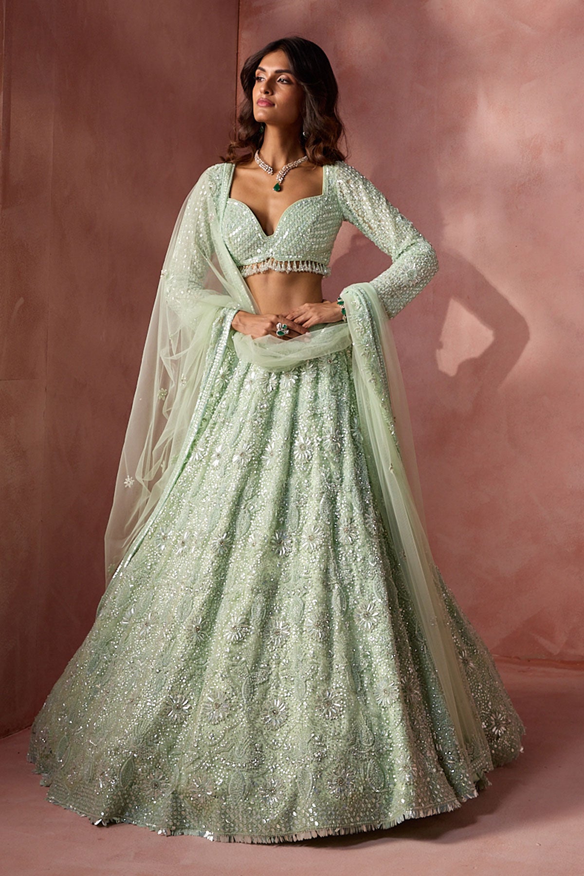 Sea Green Net Lehenga Set