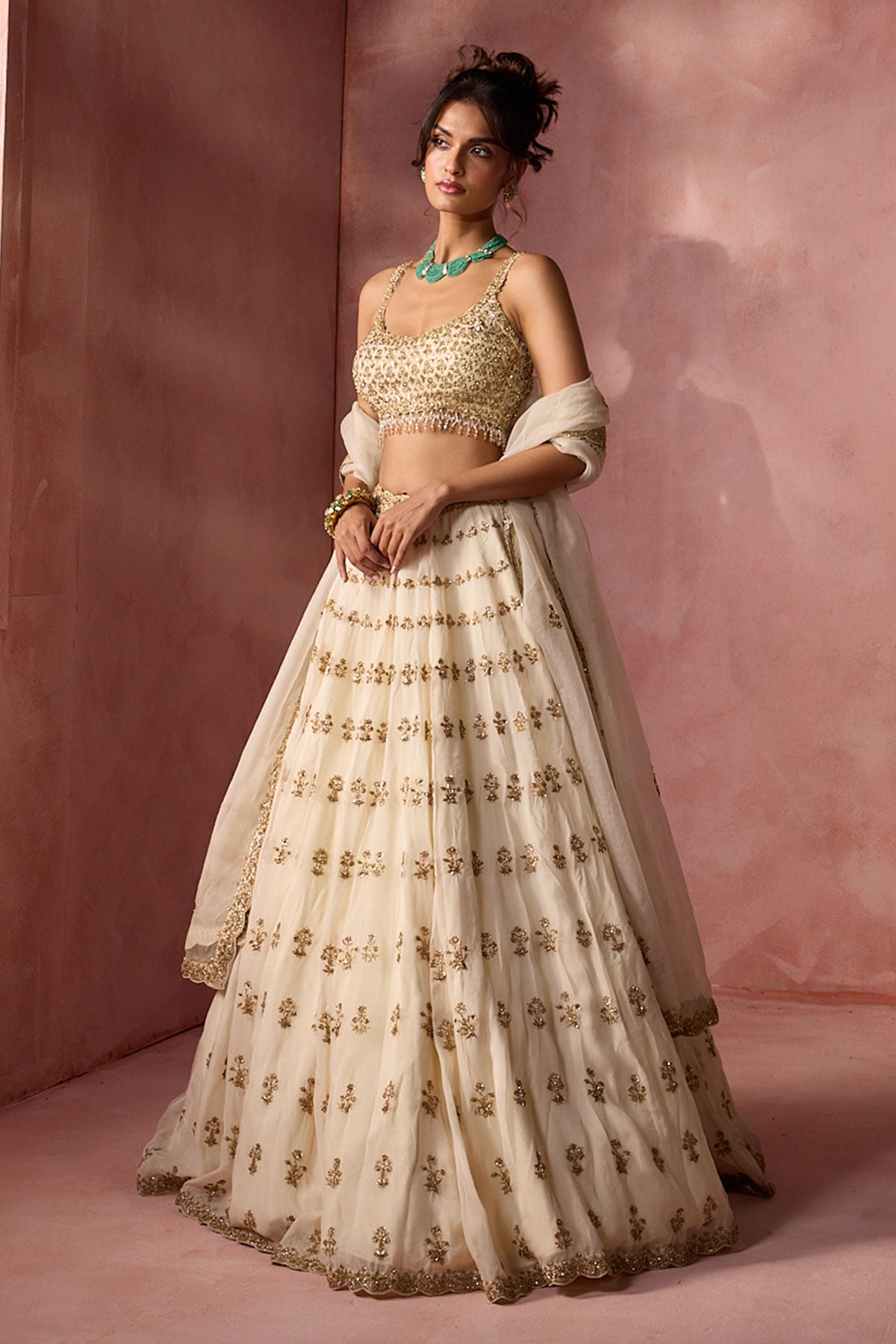 organza dress lehenga Dusty Rose Floral Embroidered Organza Lehenga