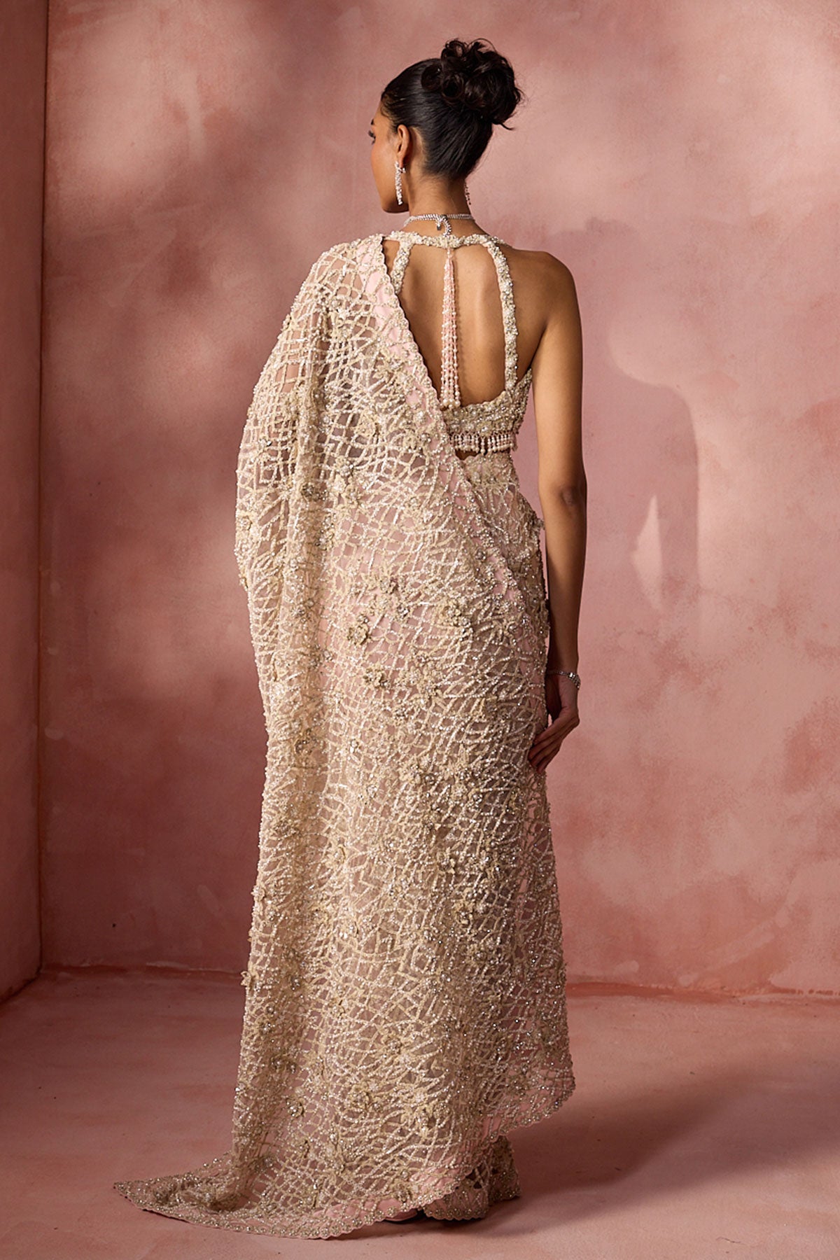 Blush Pink Net Saree Set