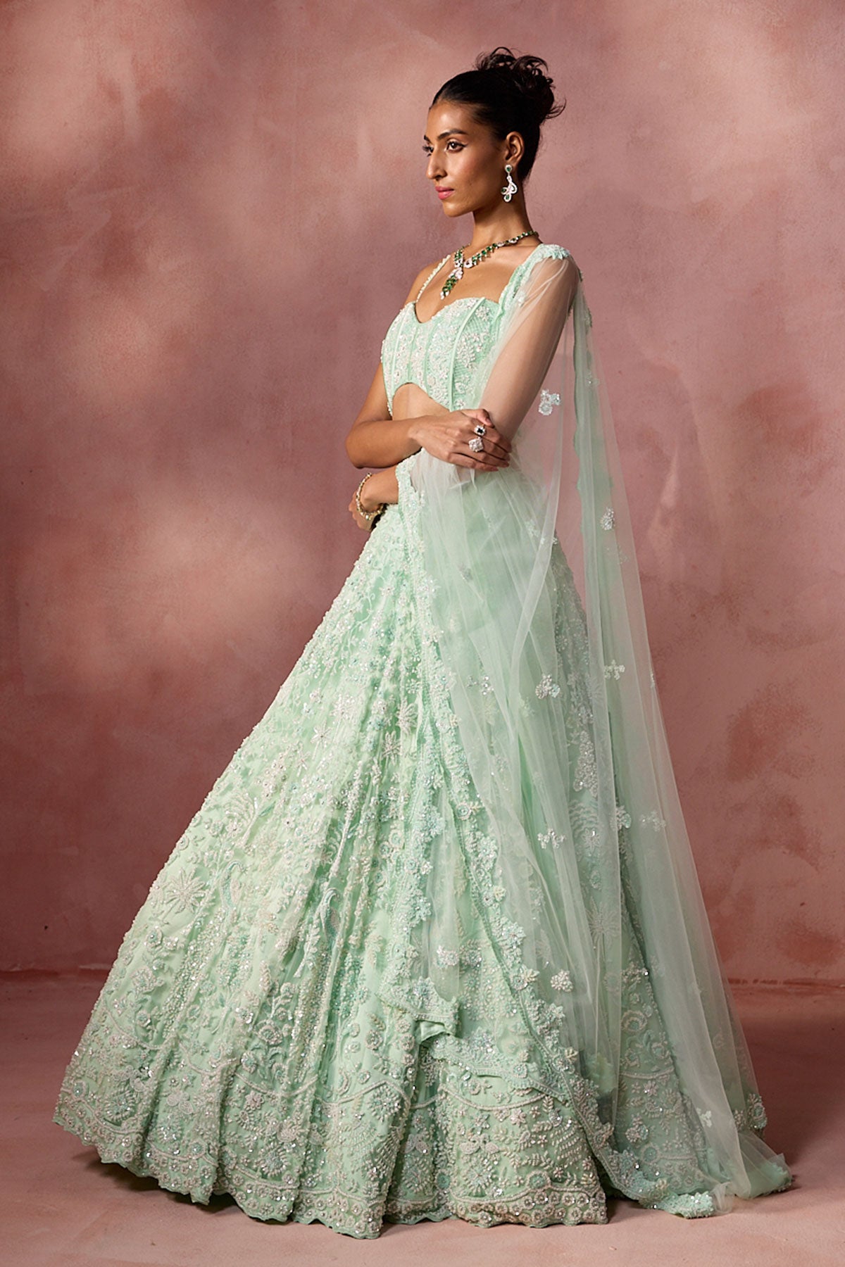 Mint Green Net Lehenga Set