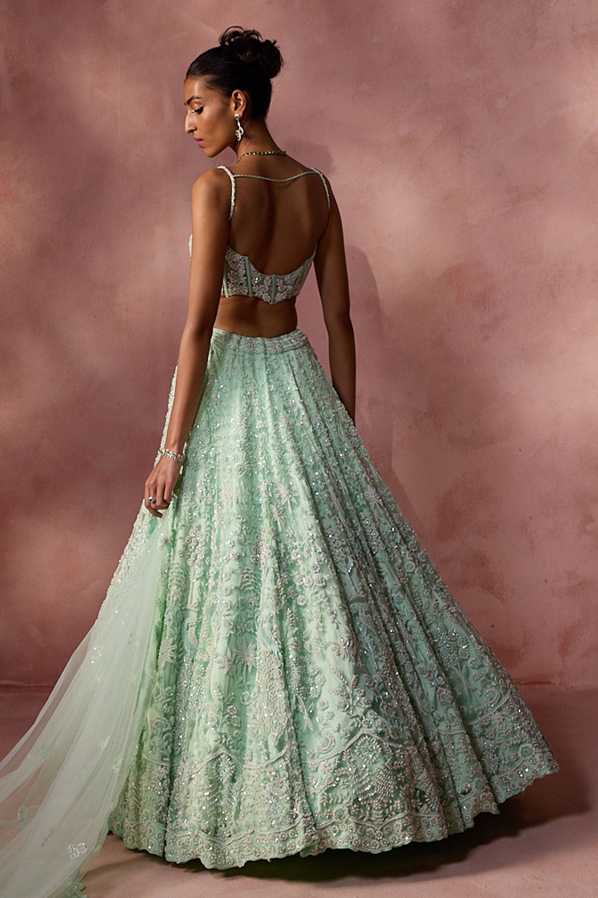 Mint Green Net Lehenga Set