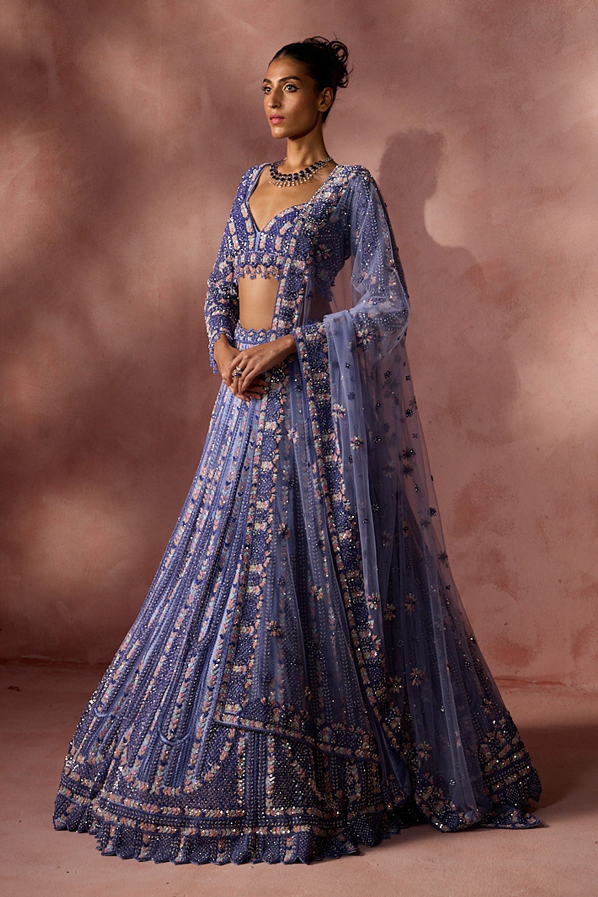 Ink Blue Net Lehenga Set