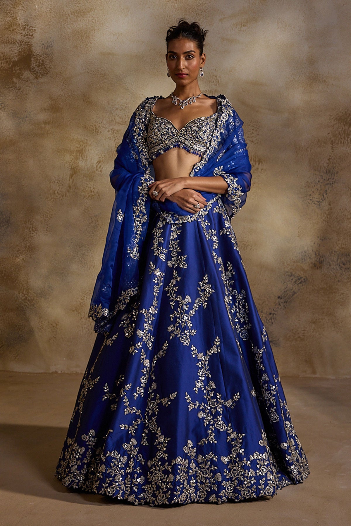 Electric Blue Taffeta Gota Work Lehenga Set