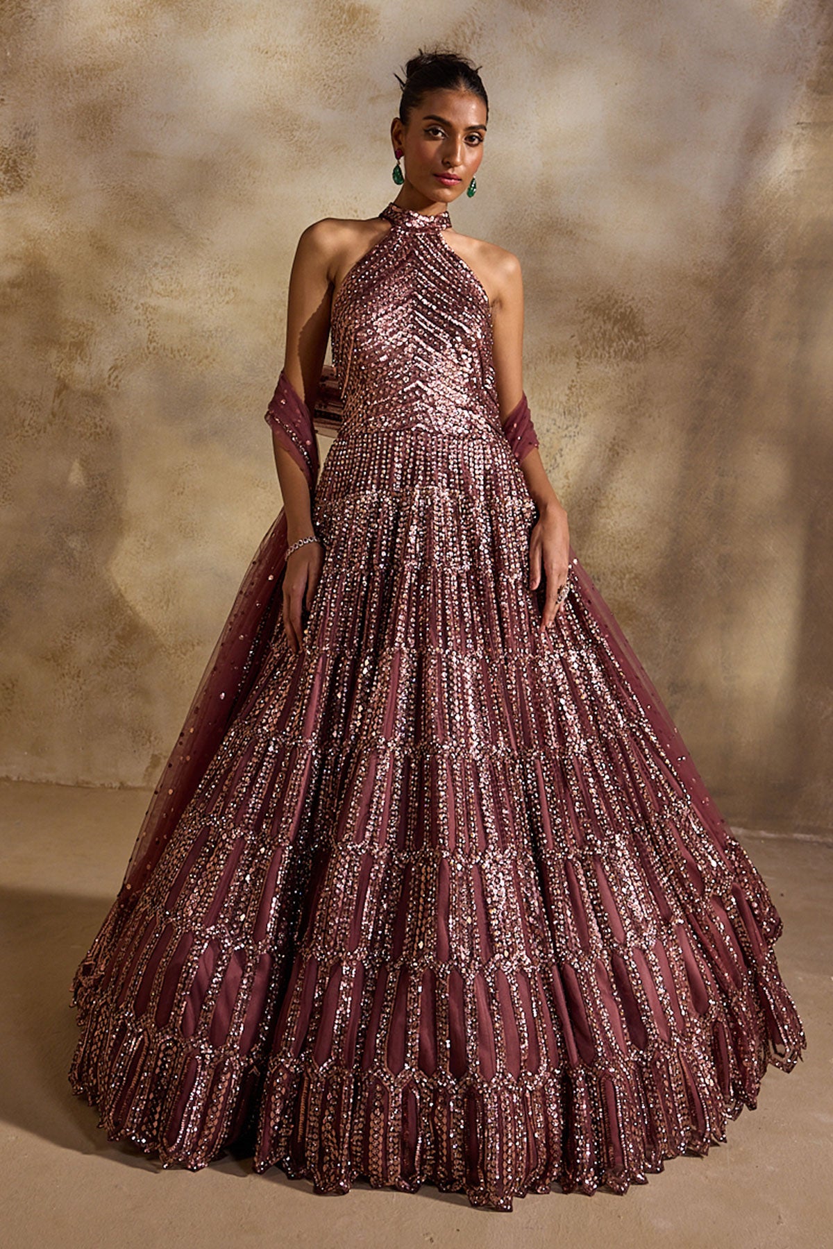 Old Rose Gown And Dupatta Set