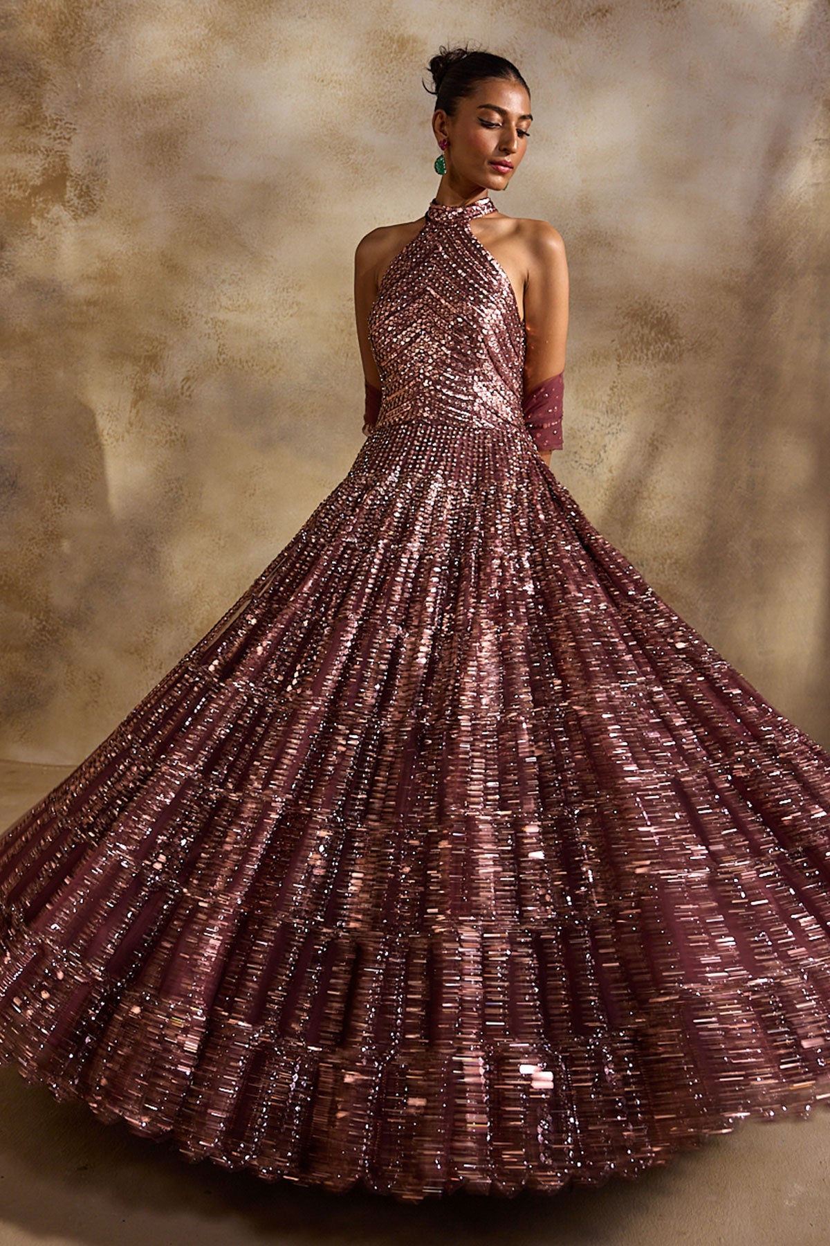 Old Rose Gown And Dupatta Set