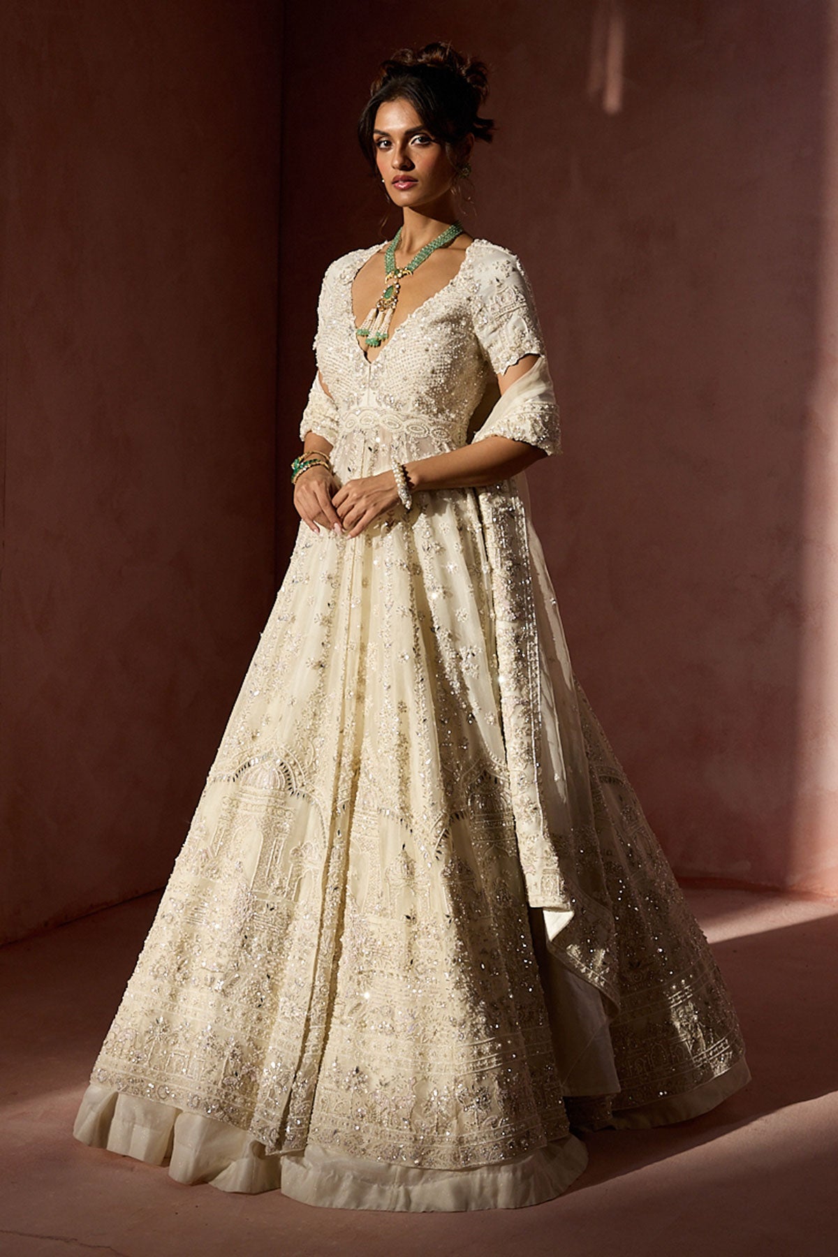 Off White Organza Kalidar With Shimmer Lehenga Dupatta