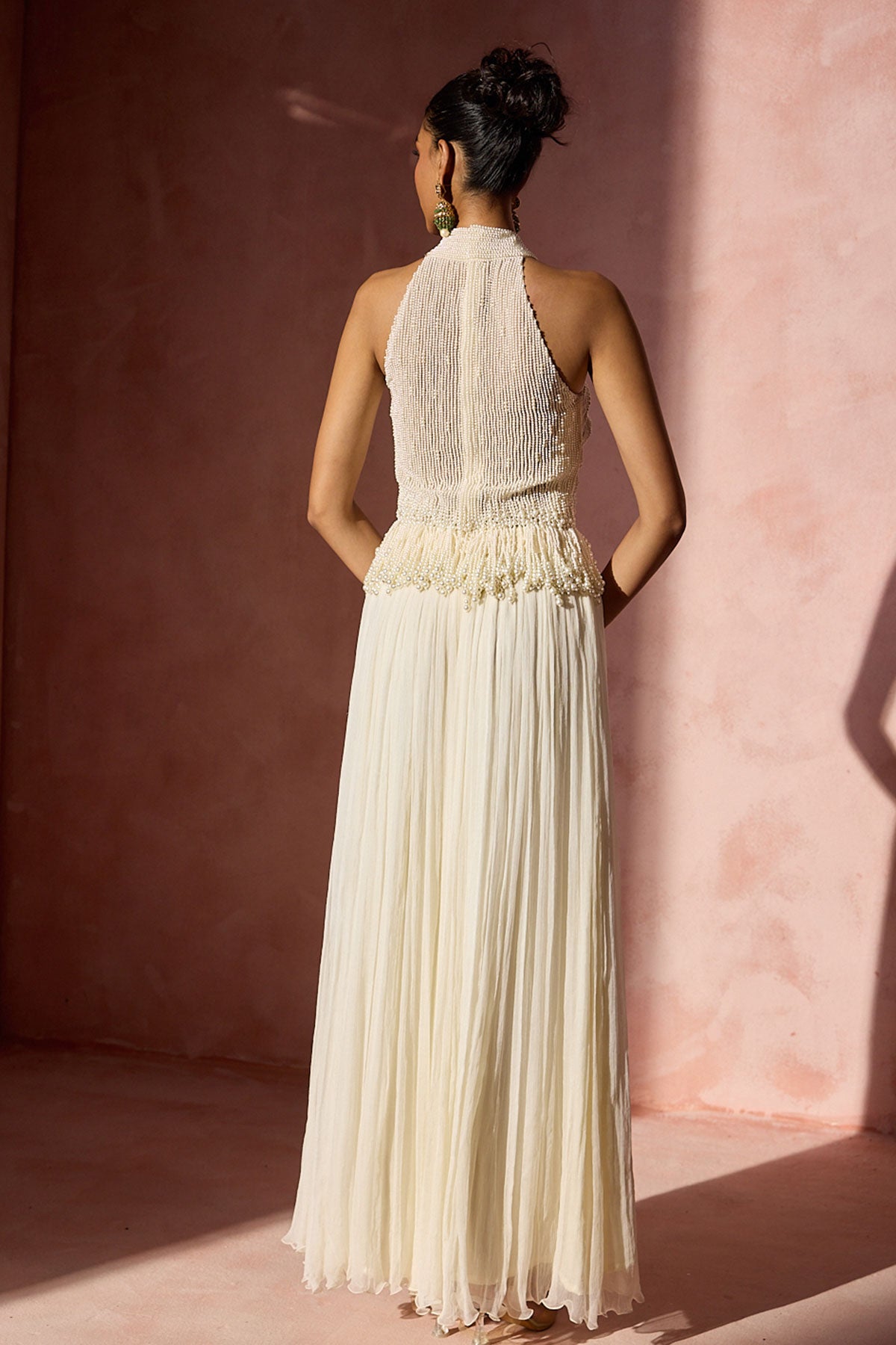Ivory Pleated Skirt And Halter Set