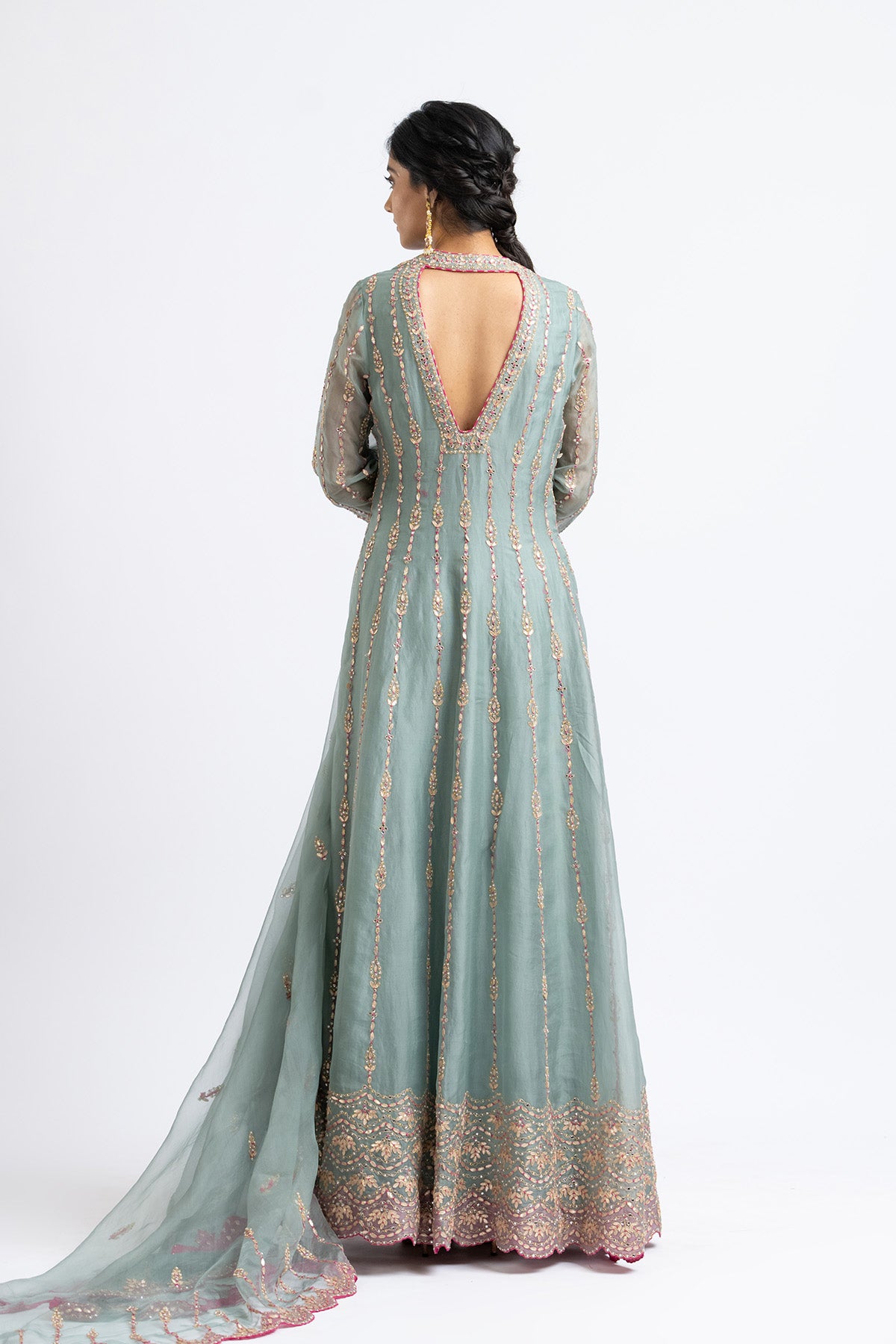 Jade Green Organza Jacket And Sharara Gota Work