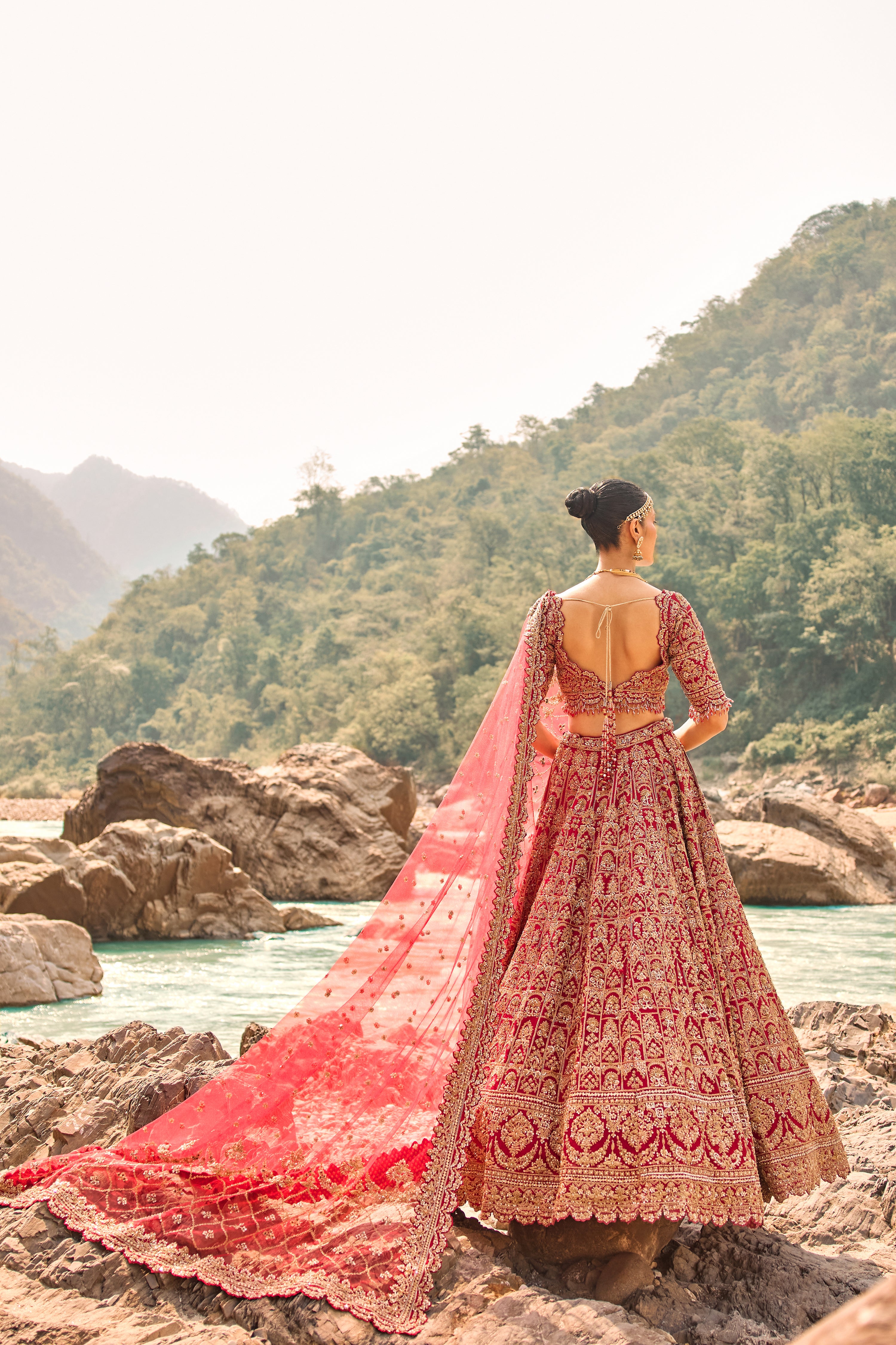 Flame Red Heritage Lehenga