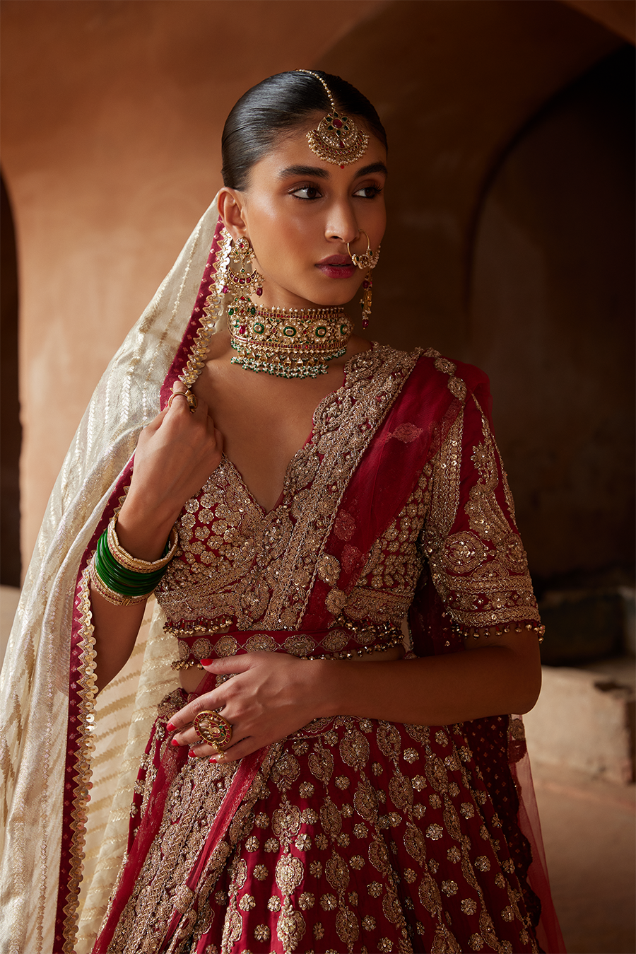 MAROON ZARDOZI WORK RAW SILK LEHENGA CHOLI