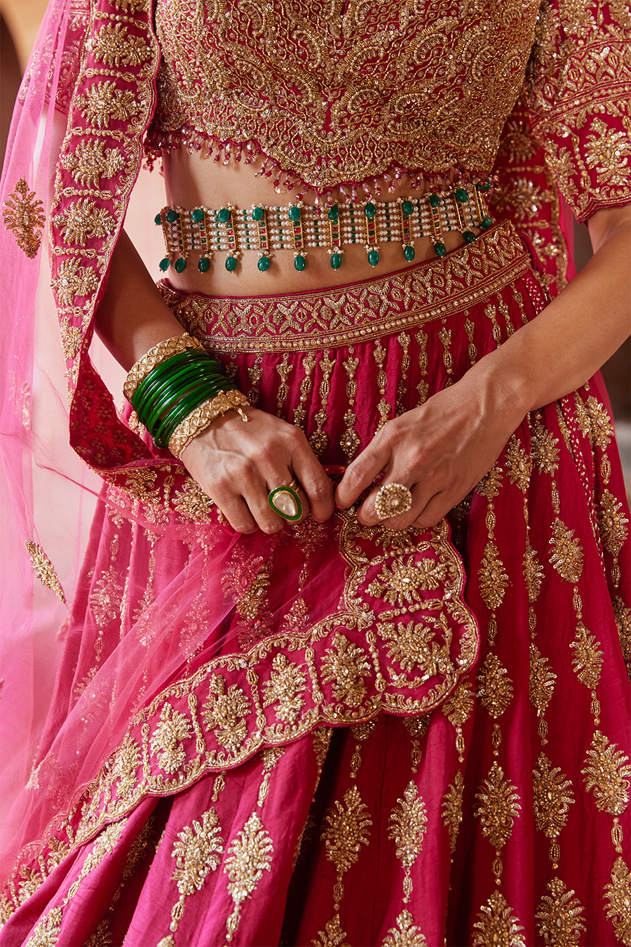 FUSCHIA RED RAW SILK LEHENGA CHOLI SET