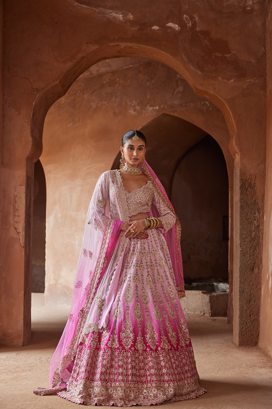 FUSCHIA PINK OMBRE DYED LEHENGA CHOLI SET