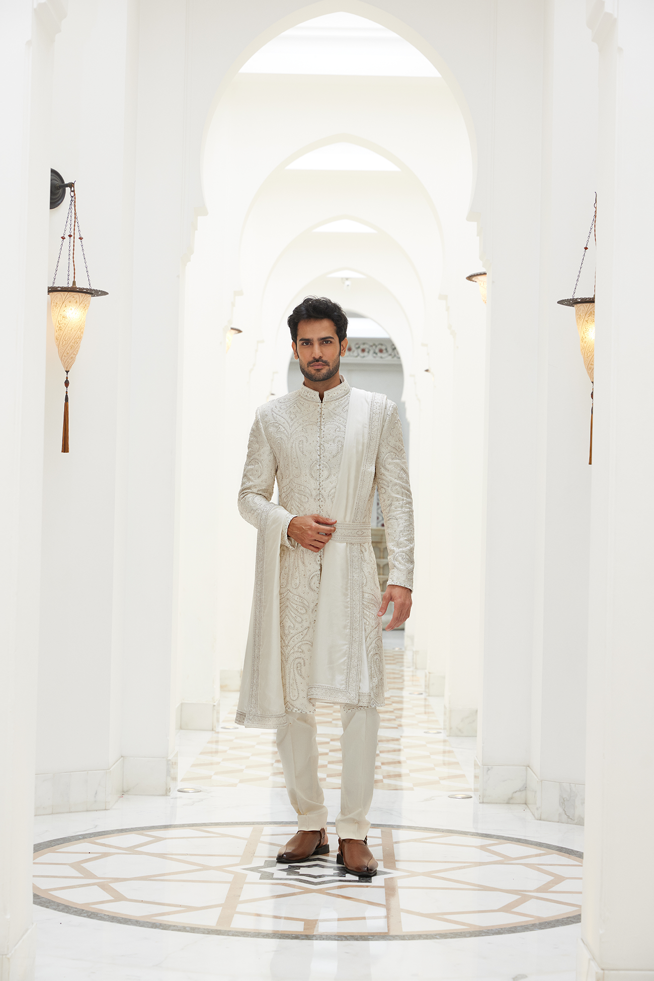 IVORY RAW SILK SHERWANI KURTA TROUSER SET