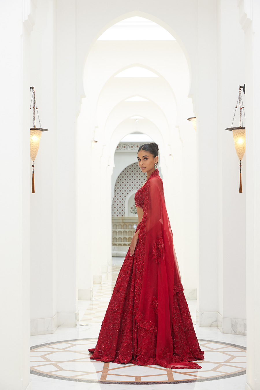 Amna Sharif In RED RAW SILK LEHENGA CHOLI SET