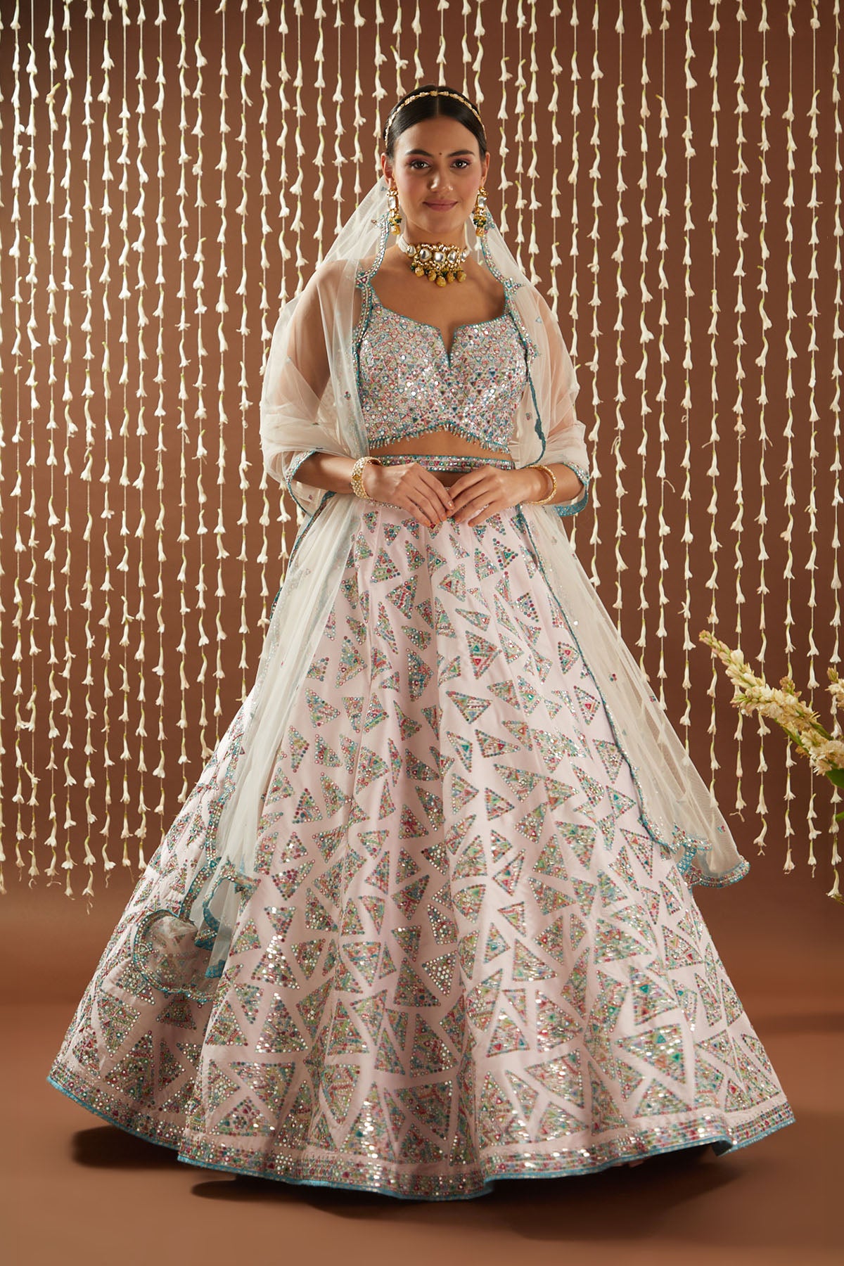 Powder Pink Tafetta Lehenga Multi Resham Work