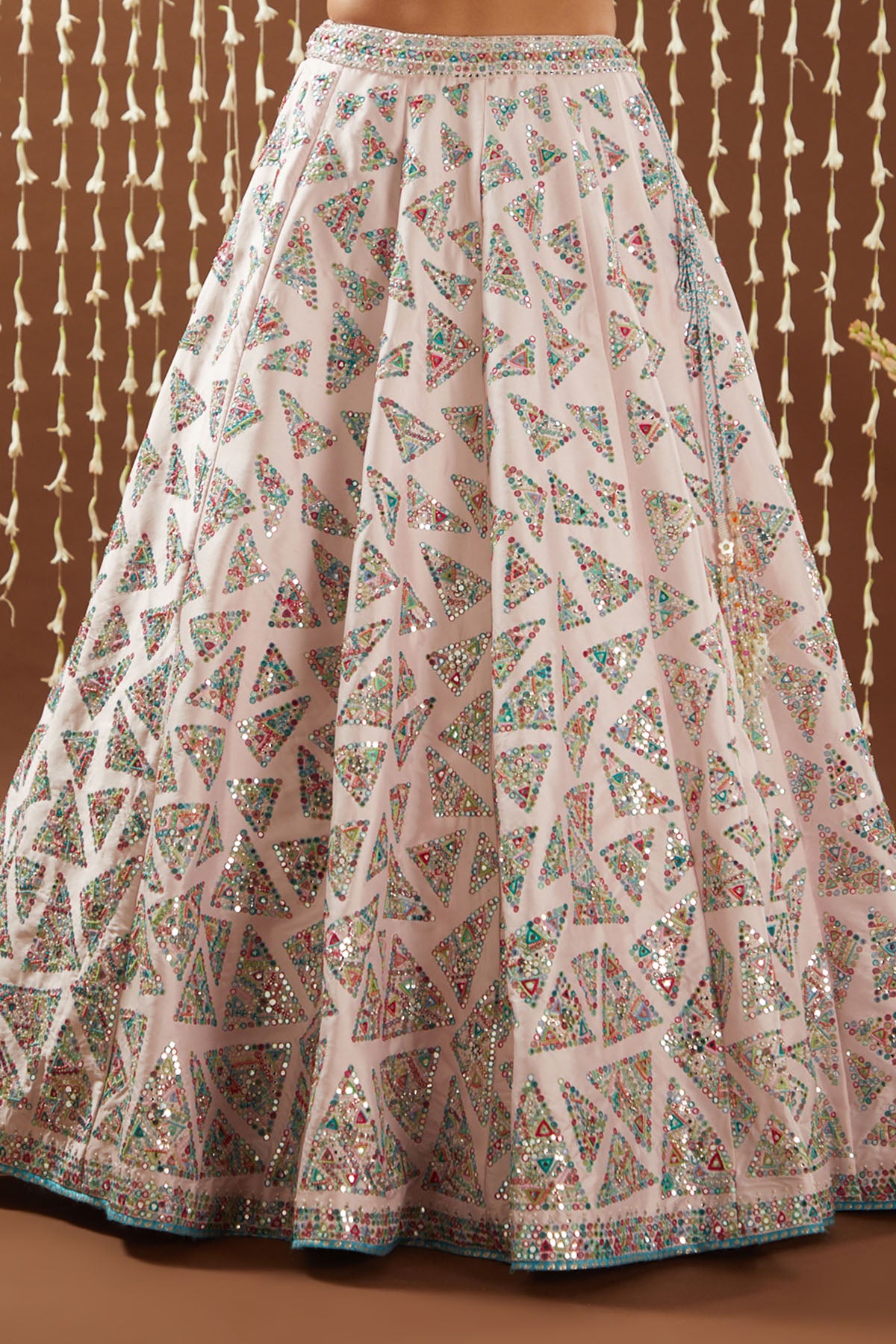 Powder Pink Tafetta Lehenga Multi Resham Work